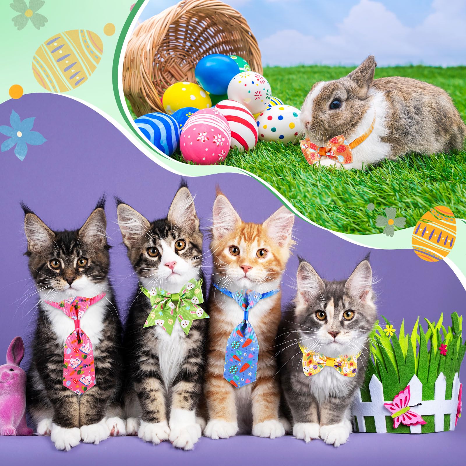 Aliceset 240 Pcs Easter Dog Bows Tie Collar Bulk Spring Adjustable Flower Pet Neckties For Dog Cat Grooming Accessories And Pet