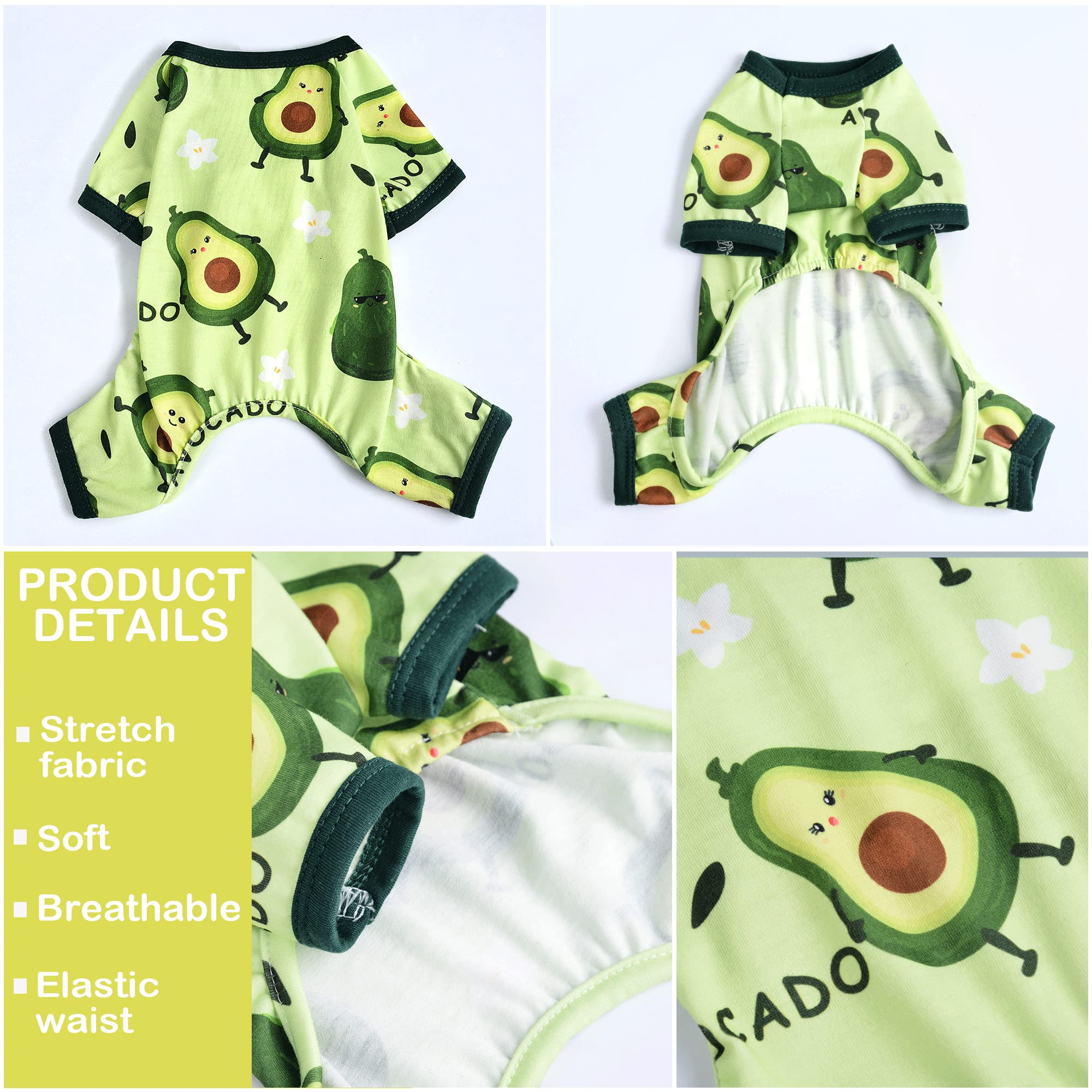 Yikeyo Dog Pajamas for Small Dogs, Soft Thin Pjs Jammies Cat Doggie, Summer Pet Cute Puppy Clothes Outfits Dogs Boy Girl(Avocado,XXL) -Like New