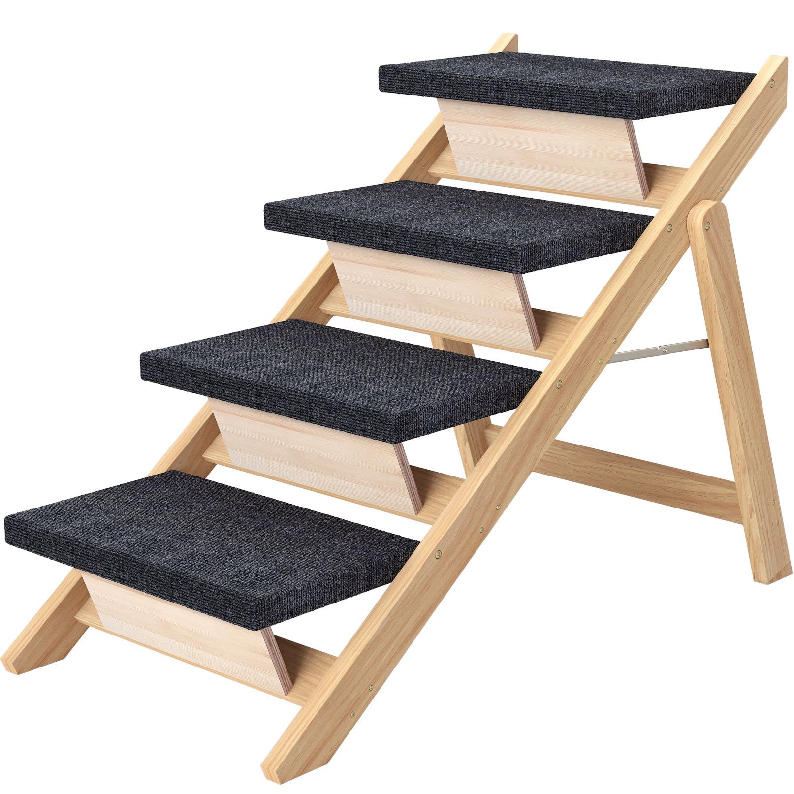 Runlexi Pet Stairs/Steps, Large Dogs Steps For High Beds, Sofa, Couch, Car, 2-In-1 Foldable Wood Dog Ramp With Non-Slip Pads, Sa