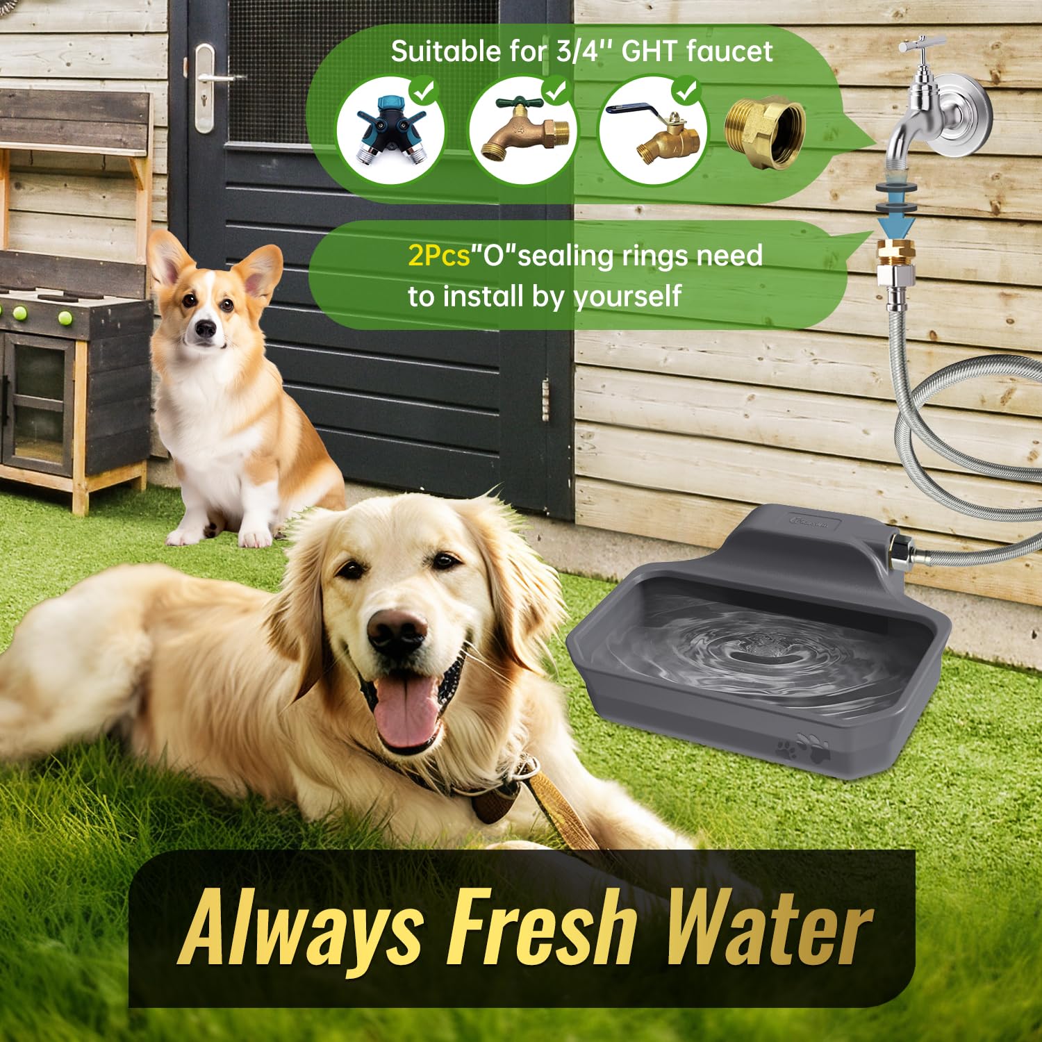 Ficuswin Automatic Dog Water Dispenser 135oz - Extra Large, Grey, Model WB03 for Large Dogs, Includes Water Hose
