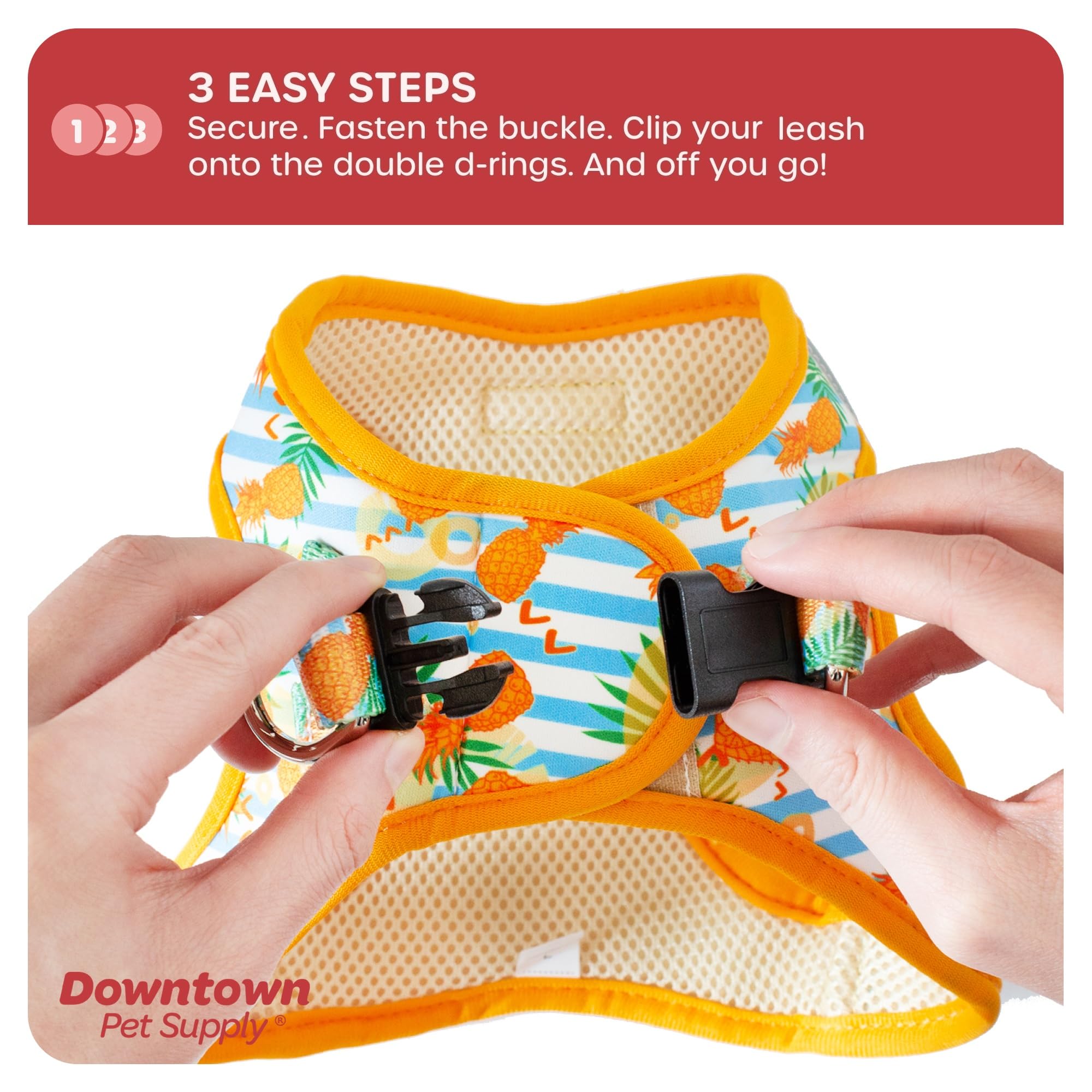 Downtown Pet Supply Step In Dog Harness For Small Dogs No Pull, X-Small, Pineapple - Adjustable Harness With Padded Mesh Fabric