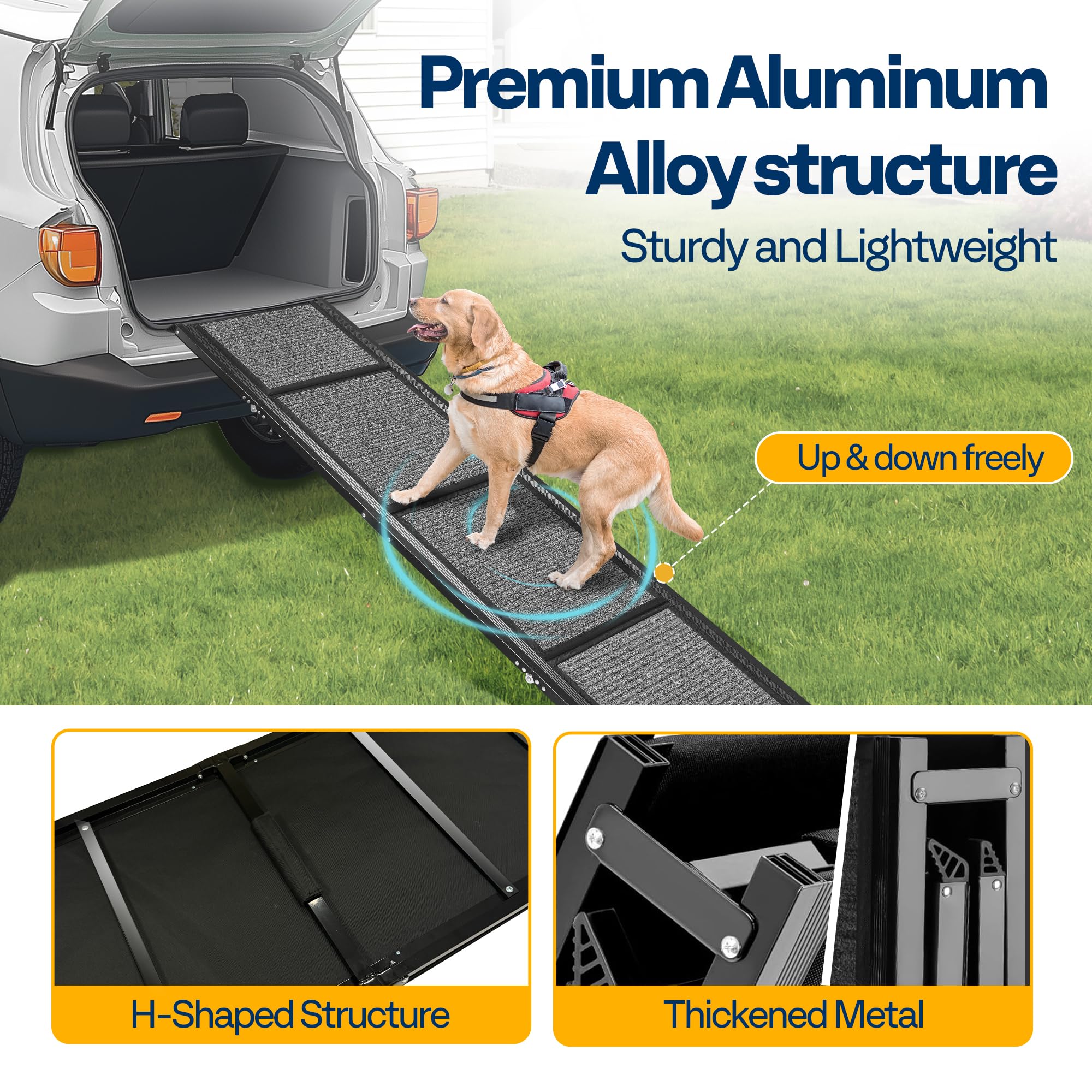 Vivohome Dog Ramp For Car, Stairs, 71'' X 20'' Extra Long & Wide Folding Dog Ramp With Anti-Slip Rug Soft Surface For Medium Or