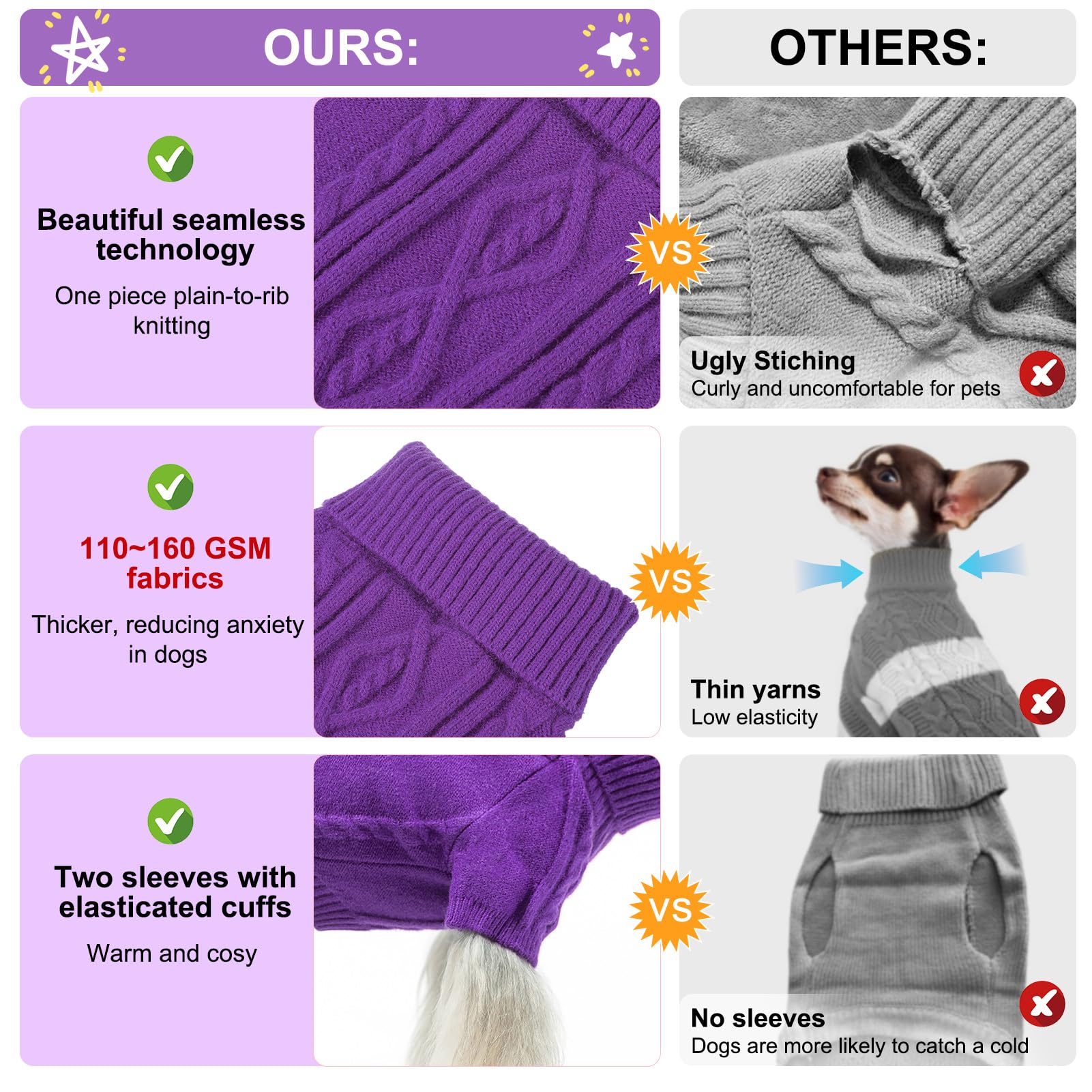 Beautyzoo Dog Sweaters For Small Dogs Girl Small Dog Sweater Female Male- Warm Dog Christmas Sweater, Thick Turtleneck Pullover