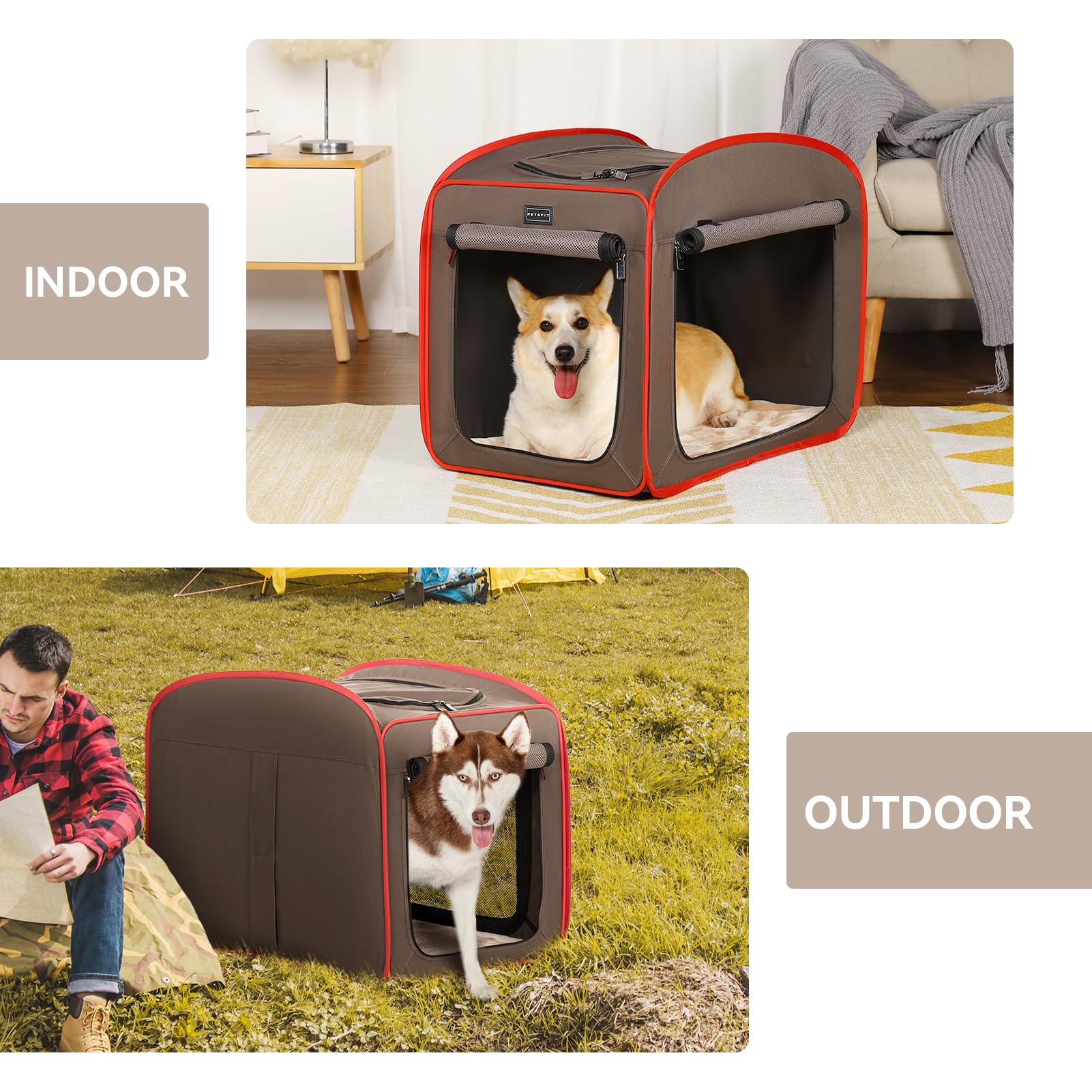 Petsfit Portable Dog Crates For Medium Dogs, Travel Dog Crate With Soft Cushion And Carrying Case, For Indoor Outdoor