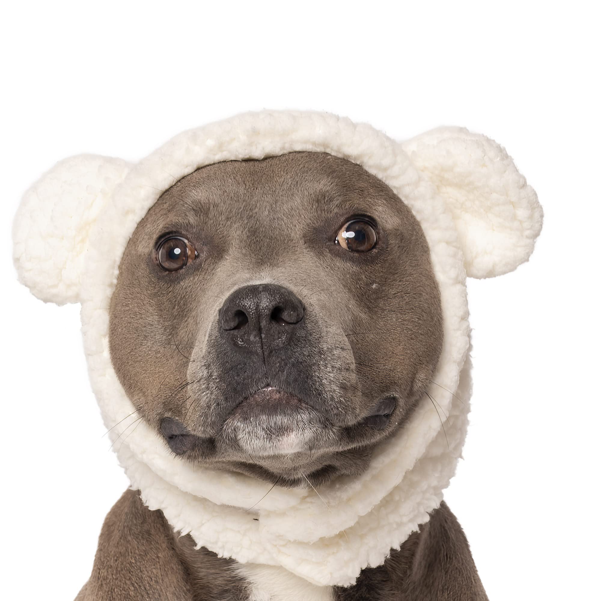 Furhaven Medium Dog Hat Flex-Fit Polar Bear Sherpa Halloween Costume, Washable - Cream, Medium