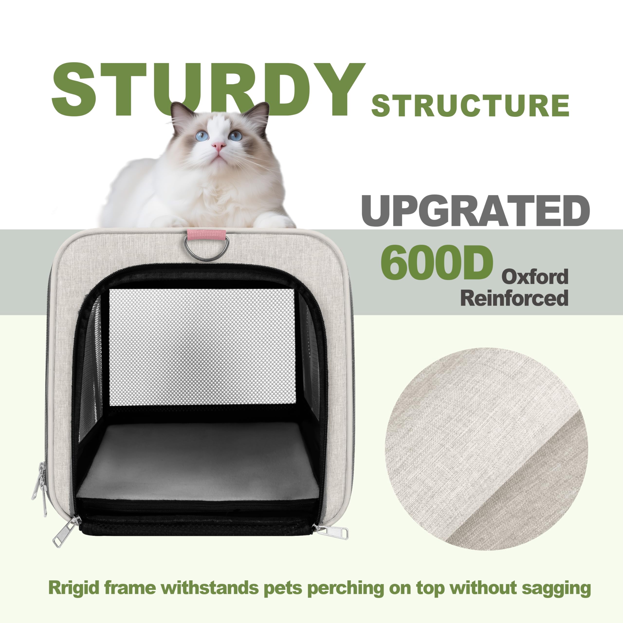 GAPZER Cat Carrier American Airline Approved 18x11x11, Top Opening Sturdy Soft Pet Carrying Bag See Through, Mini Dog Hard Botto