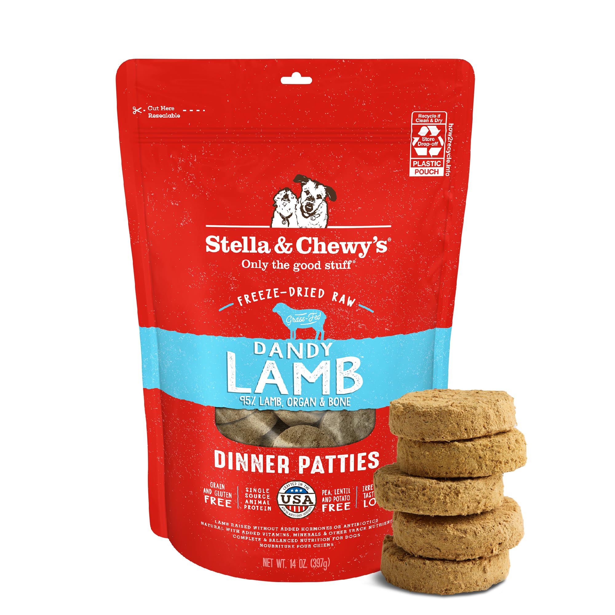 Stella & Chewys Freeze-Dried Raw Dinner Patties - Dandy Lamb Recipe - High Protein Grain-Free Puppy & Dog Food - Perfect For Pi