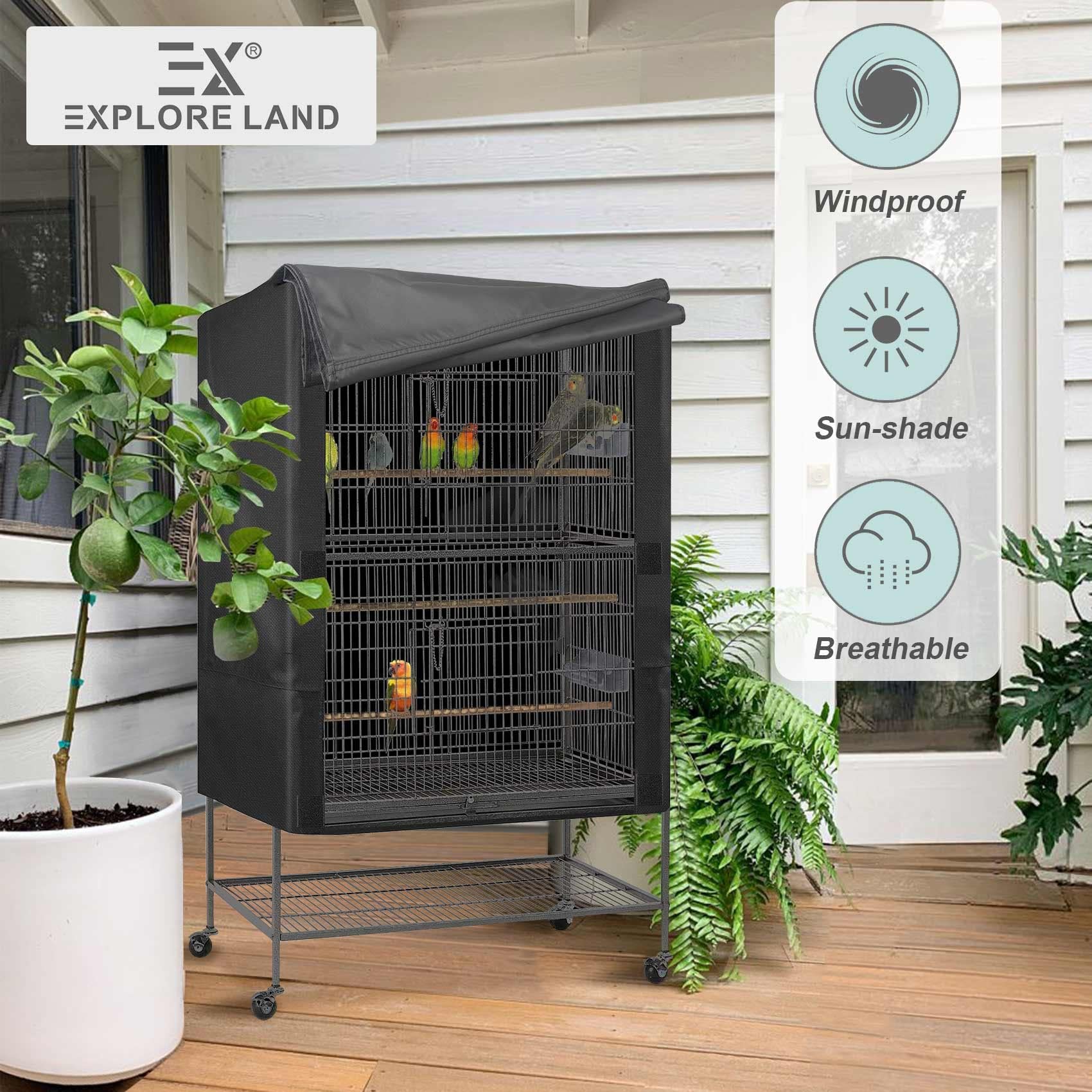 Explore Land Pet Cage Cover - Good Night Cover For Bird Critter Cat Cage To Small Animal Privacy & Comfort (Medium, Black)