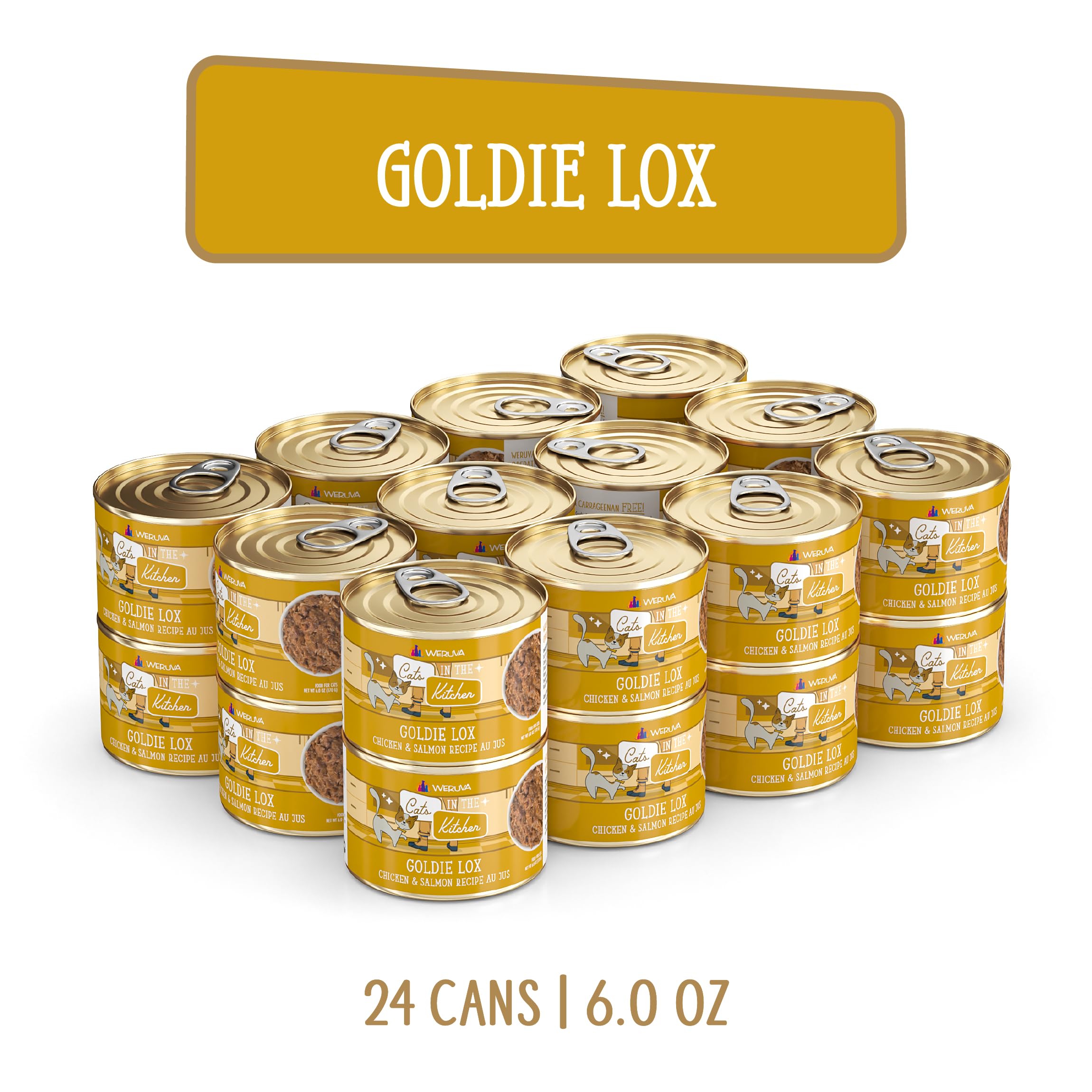 Weruva Cats in The Kitchen, Goldie Lox with Chicken & Salmon Au Jus Cat Food, 6oz Can (Pack of 24)
