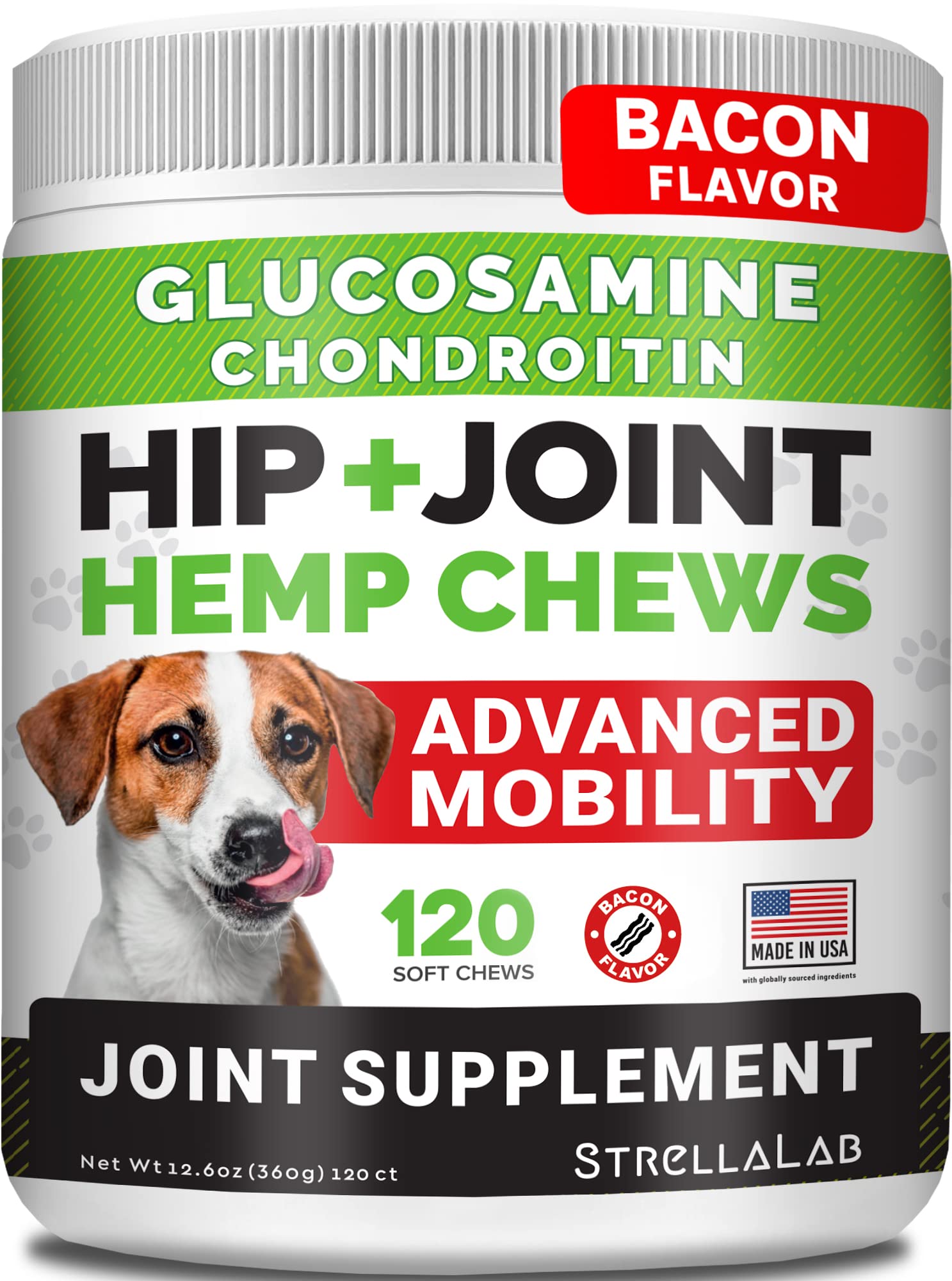 Hemp + Glucosamine Dog Joint Supplement - Hemp Chews for Dogs Hip Joint Pain Relief - Omega 3, Chondroitin, MSM - Advanced Mobil