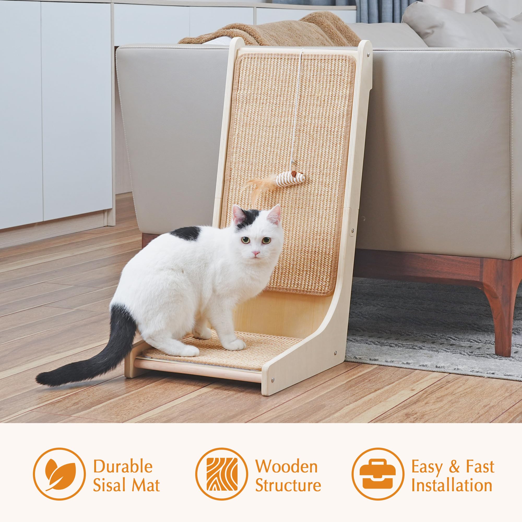 Petkaray 105 Cat Scratcher, Sisal Kitty Scratch Pad, L Shape Scratching Board For Indoor Cats, Floor Mounted Scratcher With Mous