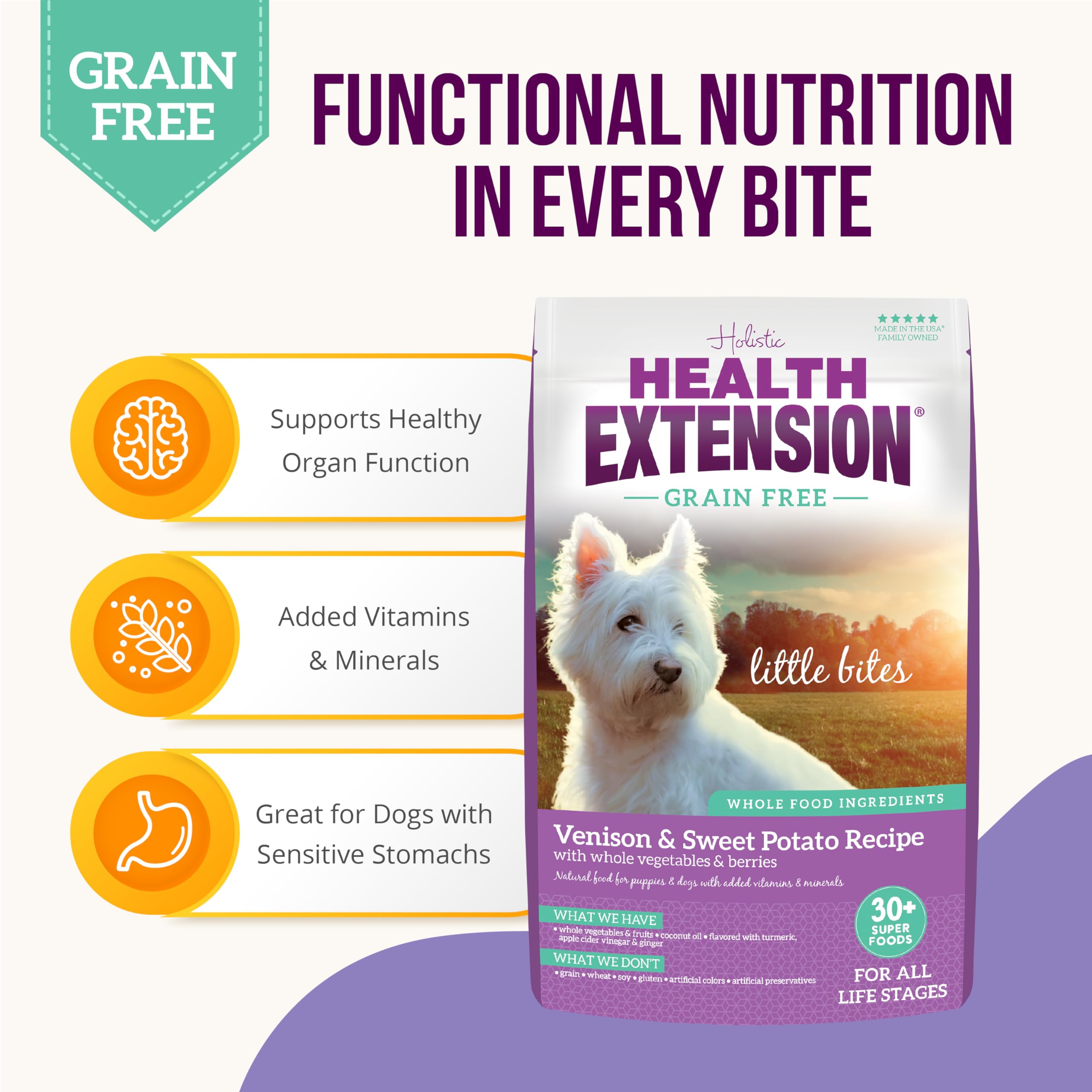 Health Extension Grain Free Venison & Sweet Potato Recipe Little Bites (3.5 lb / 1.59 kg) - Lean Protein Formula for Dogs with P