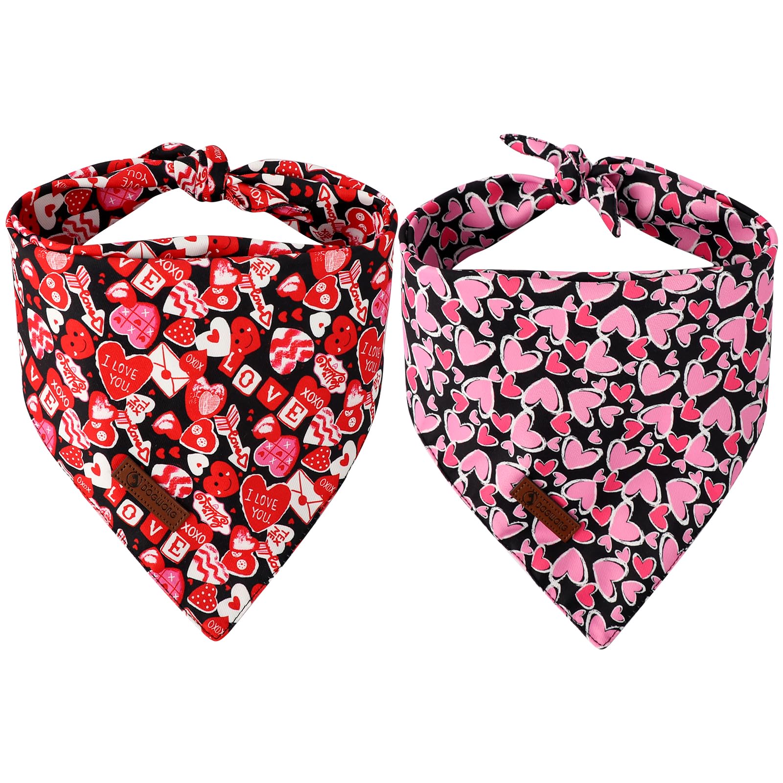 Dogwong Valentine'S Dog Bandanas 2 Pack, Triangle Reversible Love Heart Pet Scarf Durable Red Heart Holiday Bandana For Small An