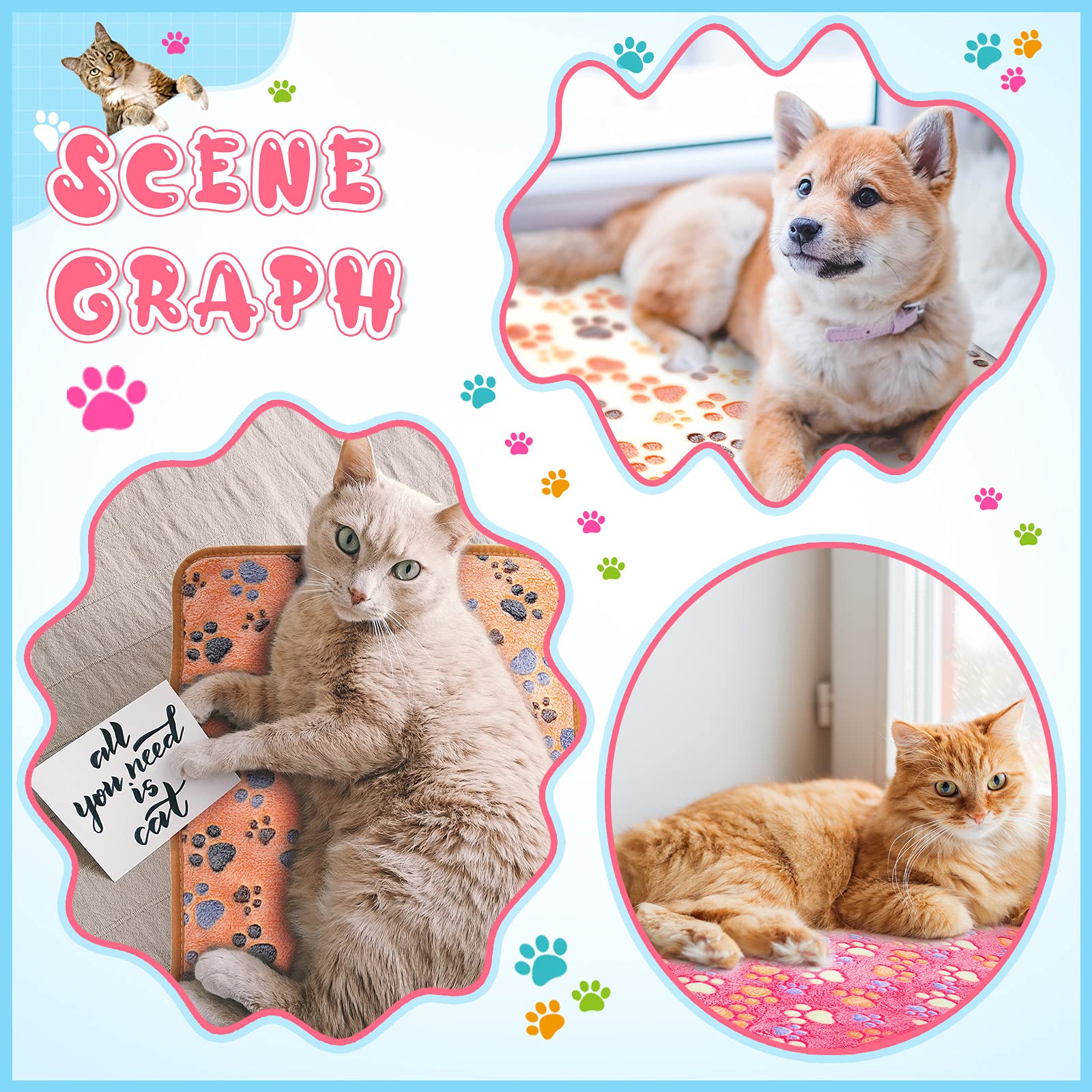 4 Pcs Pet Blanket Dog Puppy Blanket Paw Print Fleece Blanket For Small Medium Pet Dog Cat Warm Soft Sleep Mat Guinea Pig Cage Li