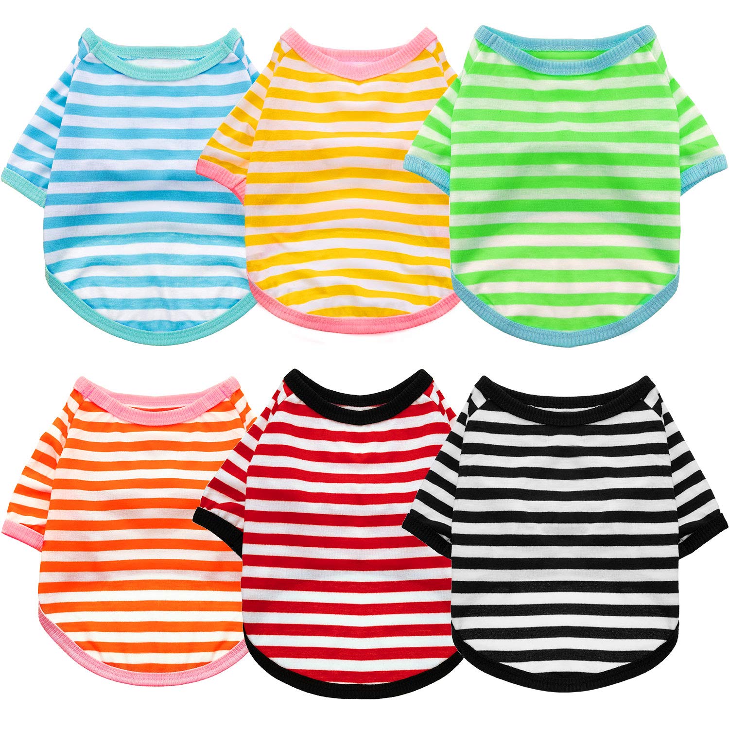 6 Pieces Dog Striped T-Shirt Dog Shirt Breathable Pet Apparel Colorful Puppy Sweatshirt Dog Clothes For Small To Medium Dogs Puppy (M)