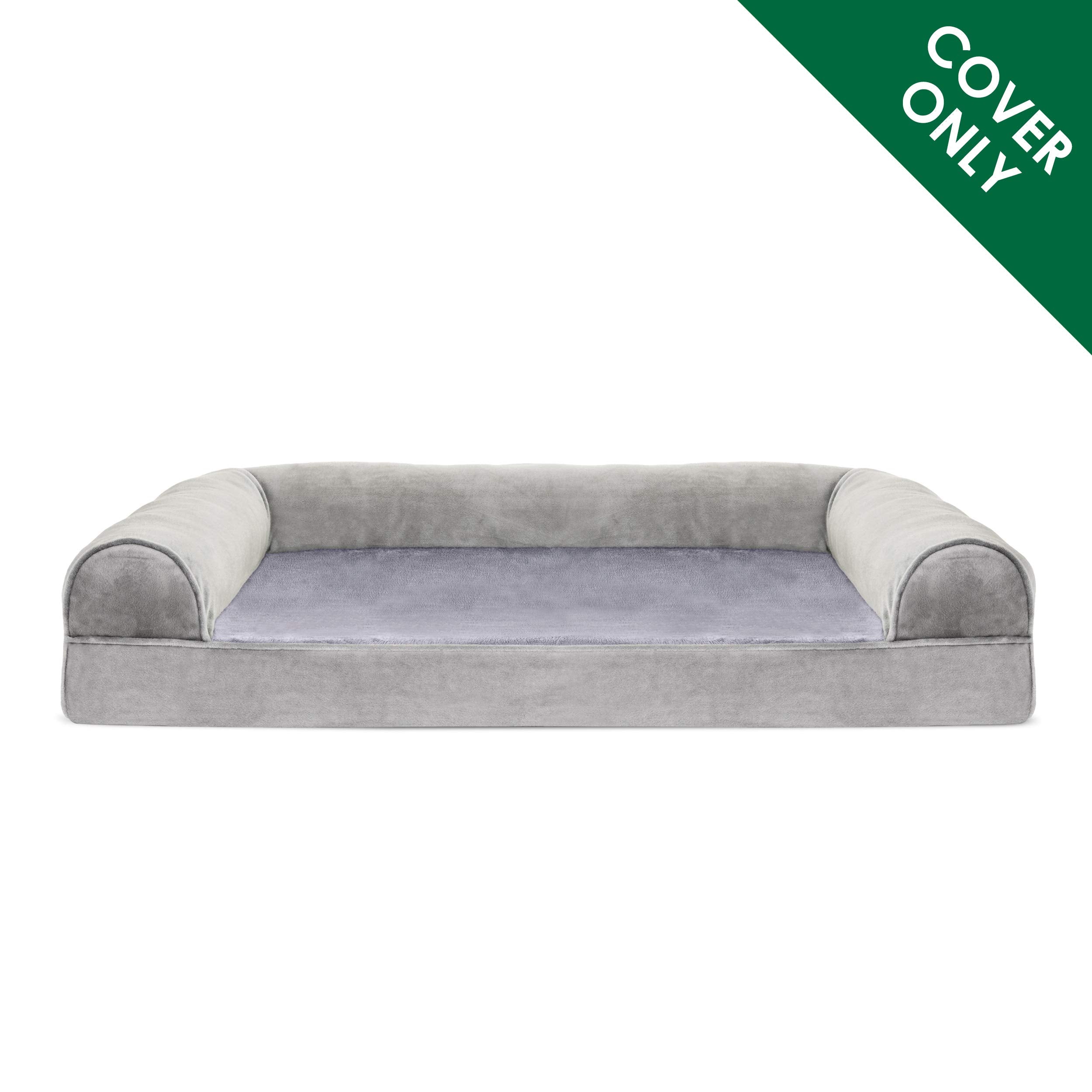Furhaven Replacement Dog Bed Cover Faux Fur & Velvet Sofa-Style, Machine Washable - Smoke Gray, Jumbo (X-Large)