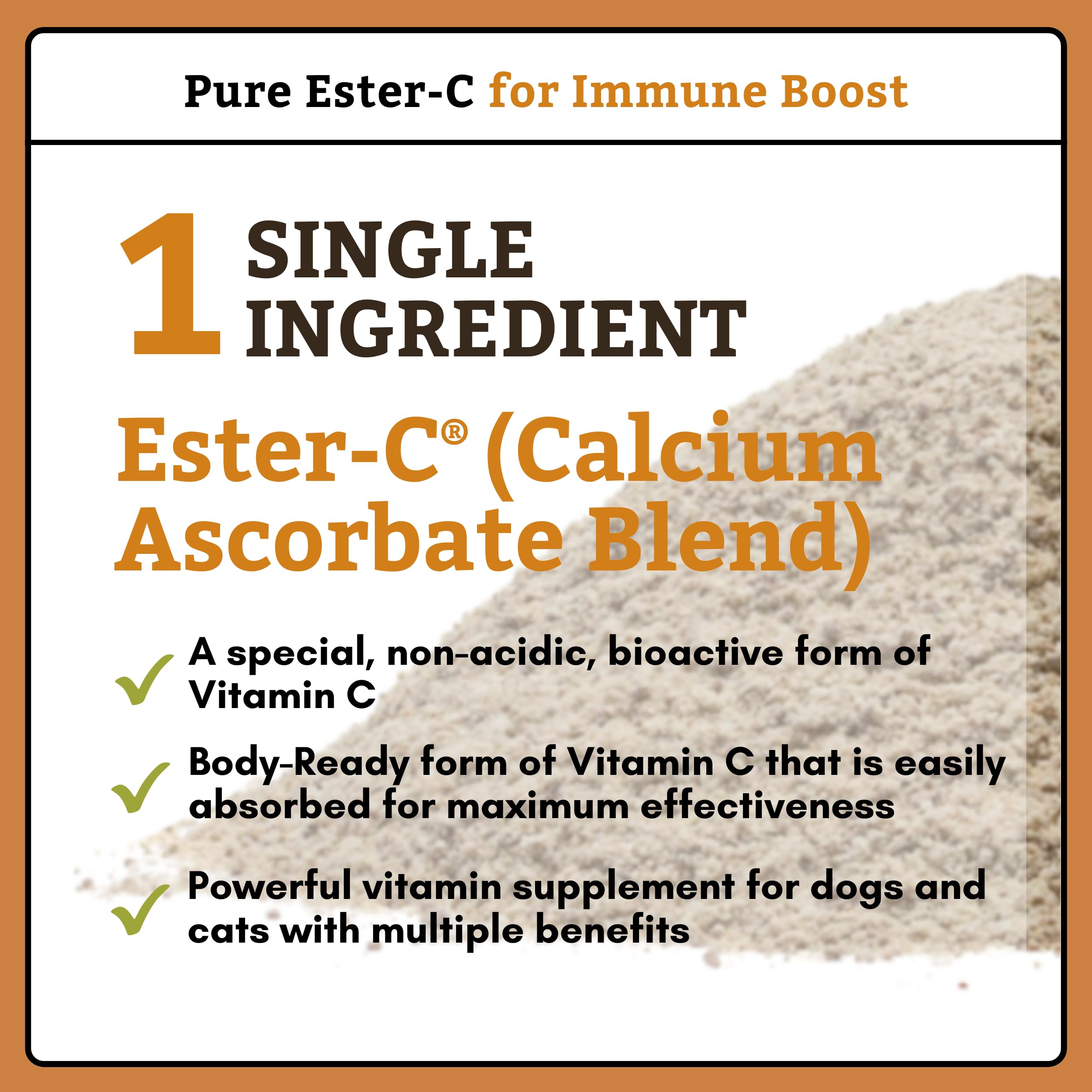 Wholistic Pet Organics Pure Ester-C Powder for Dogs & Cats - 1 Lb - Vitamin C Supplement for Immune Support, Skin & Coat Health,