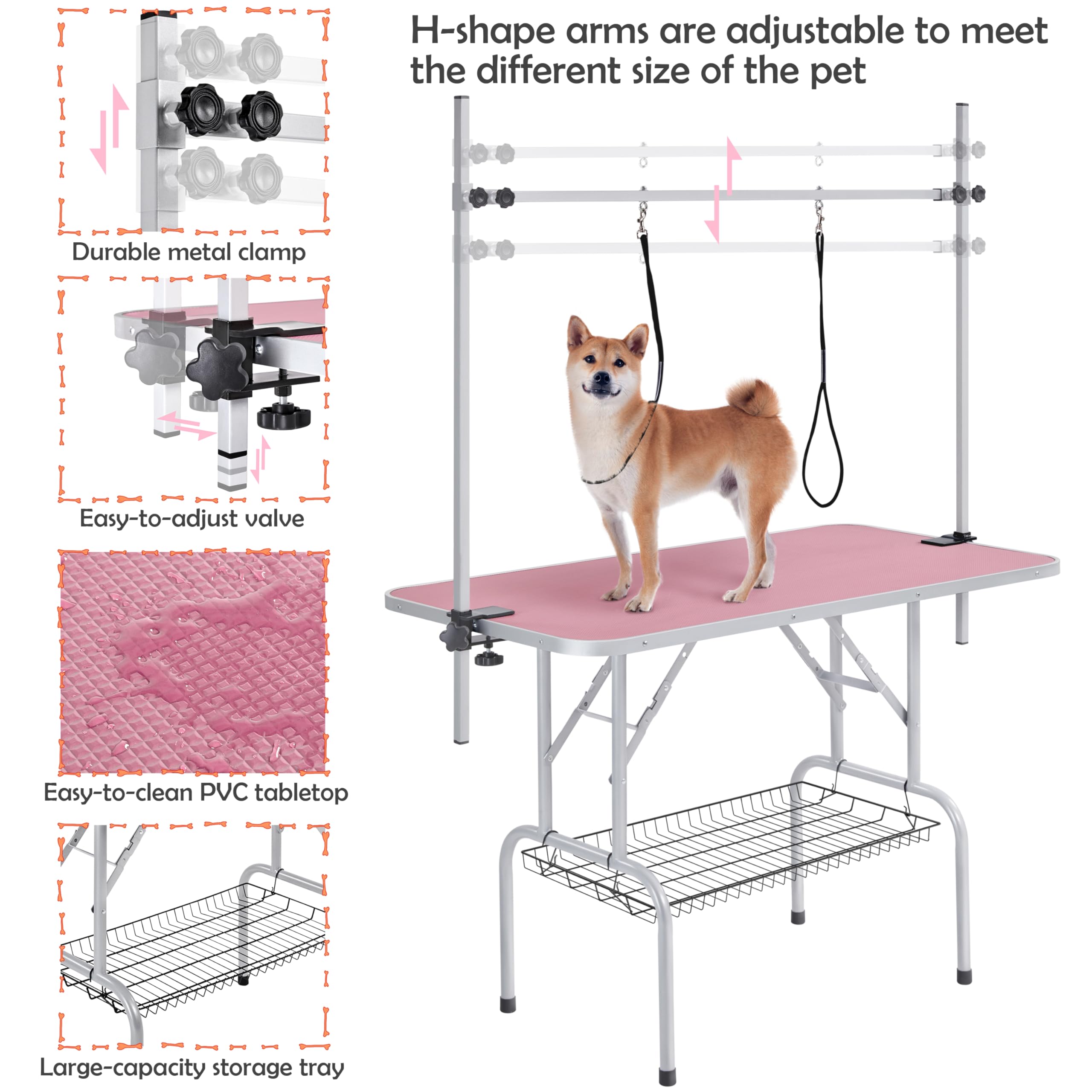Yaheetech 46   Pet Grooming Table for Large Dogs Adjustable Height - Portable Trimming Table Drying Table w/Arm/Noose/Mesh Tra