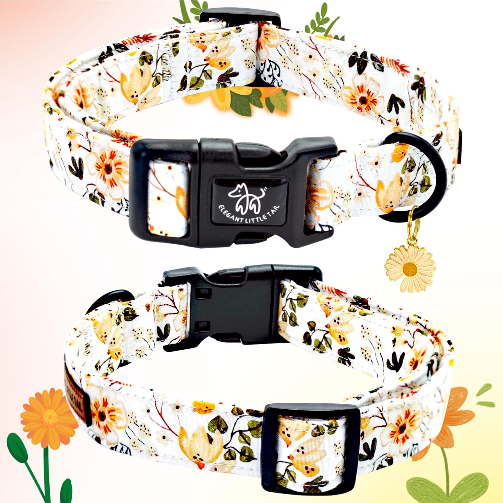 Elegant Little Tail Dog Collar,Flower Pattern Pet Collar Cute Durable Spring Female Or Male Adjustable Cotton Pet Collar With Qu