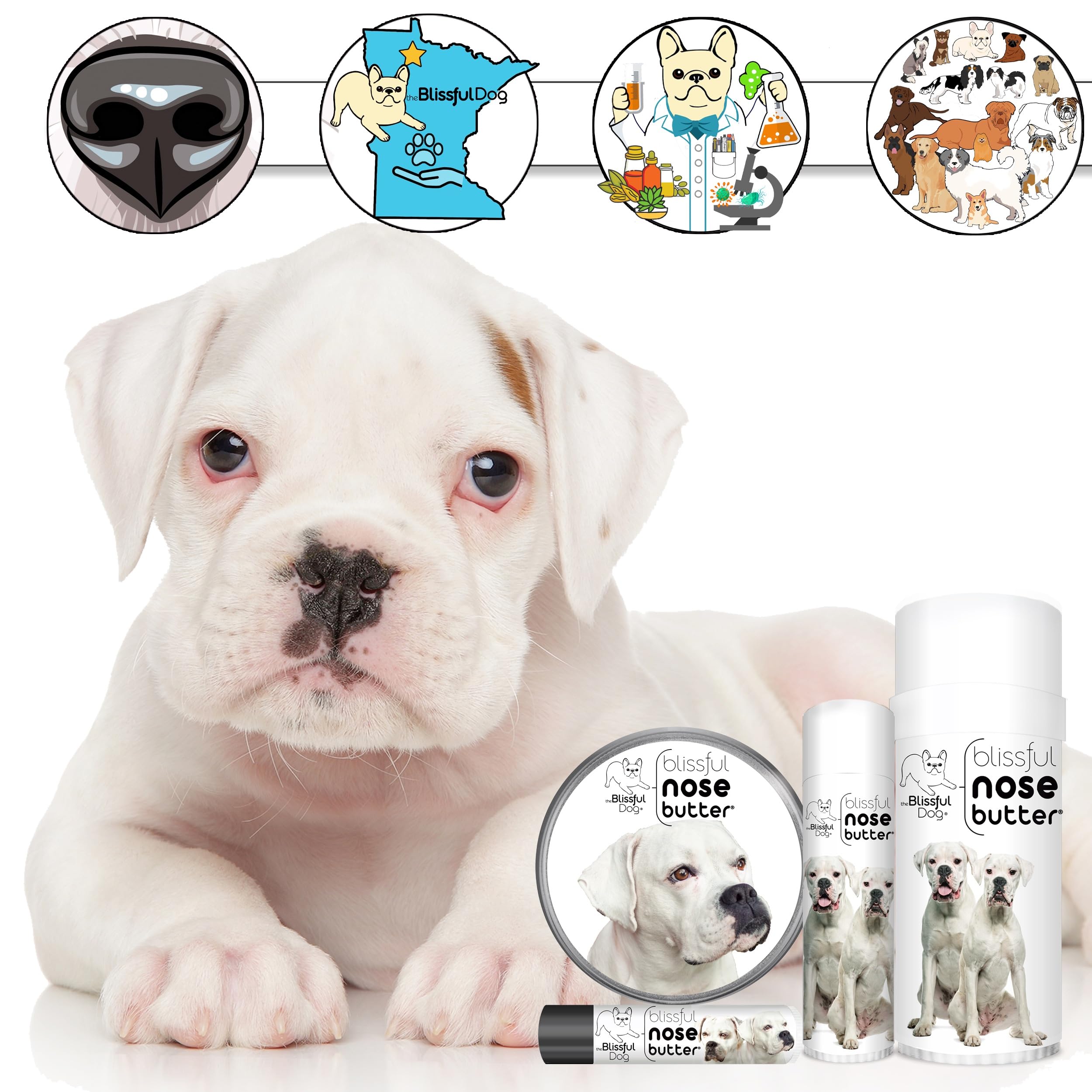 The Blissful Dog White Boxer Unscented Nose Butter, 2 oz Tube