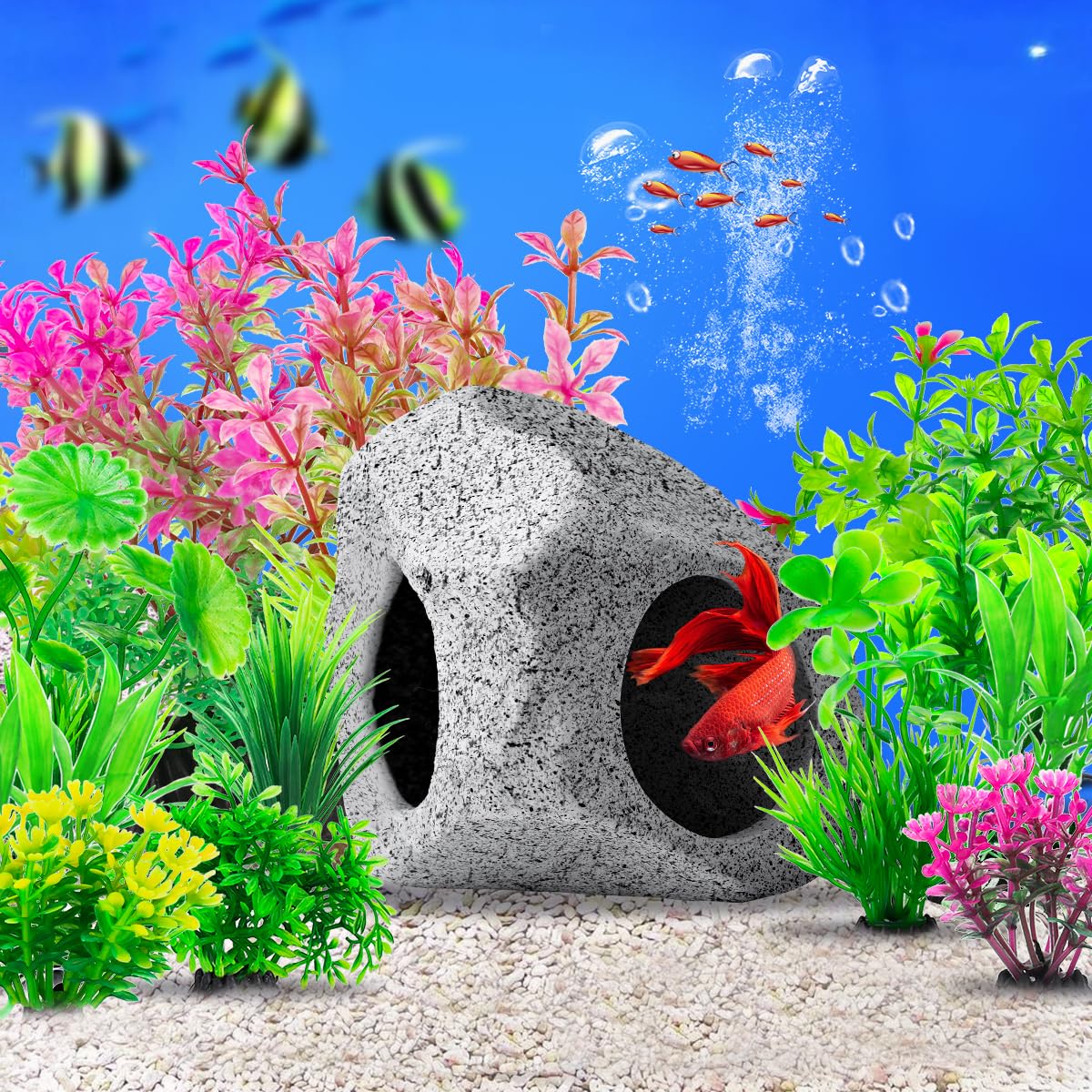 Cousduobe 13Pcs Aquarium Hideaway Rock Cave Fish Tank Decorations Quarium,Betta Toys Hideout Stones House,Safe And Non-Toxic Cer