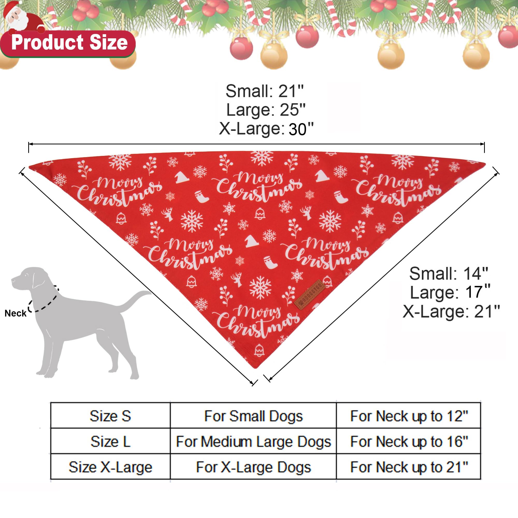 Adoggygo Dog Bandana Christmas Pet Scarf Bib Kerchief, Premium Durable Fabric, Multiple Sizes Offered, Red Green Christmas Banda