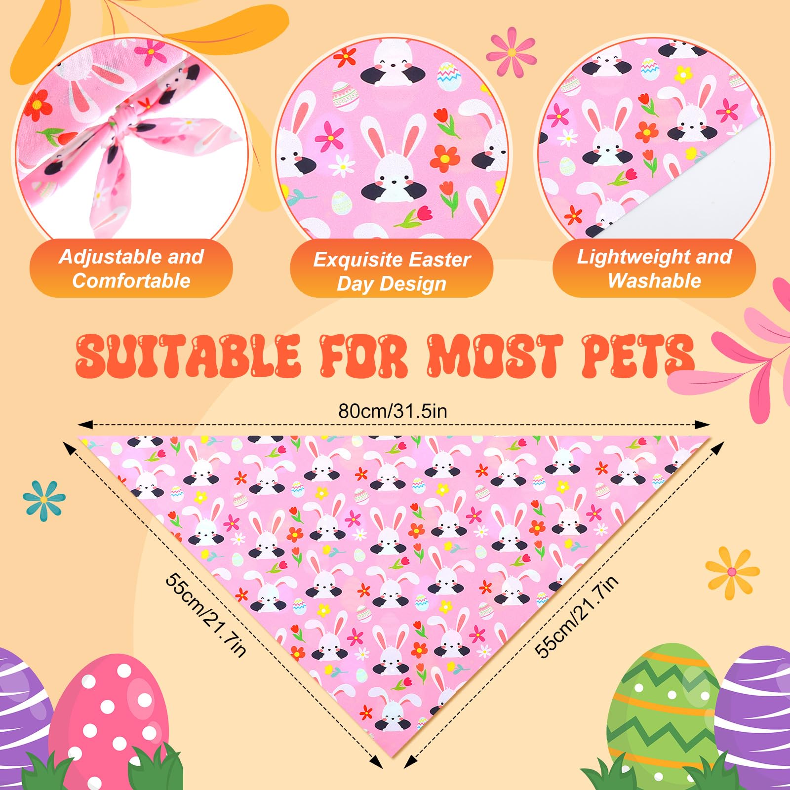 Preboun 50 Pcs Easter Dog Bandanas Bulk Bunny Dog Bandanas For Dogs Eggs Bibs Dog Scarf Easter Day Dog Bandanas For Easter Puppy