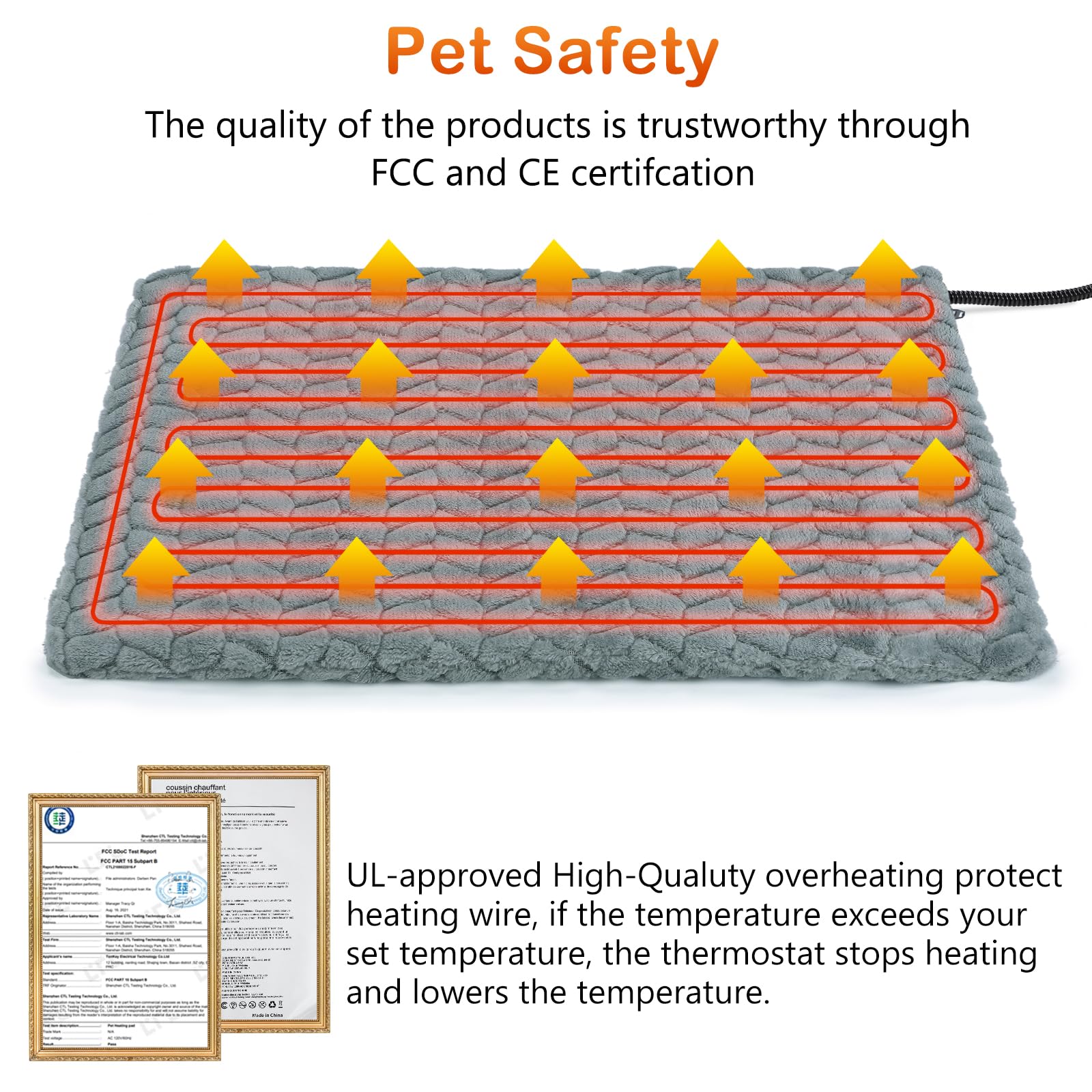 GASUR Heated Cat Bed - Waterproof Electric Heating Pad for Pets, 28'' x 16'', Grey, Adjustable Temperature, Auto Power-Off