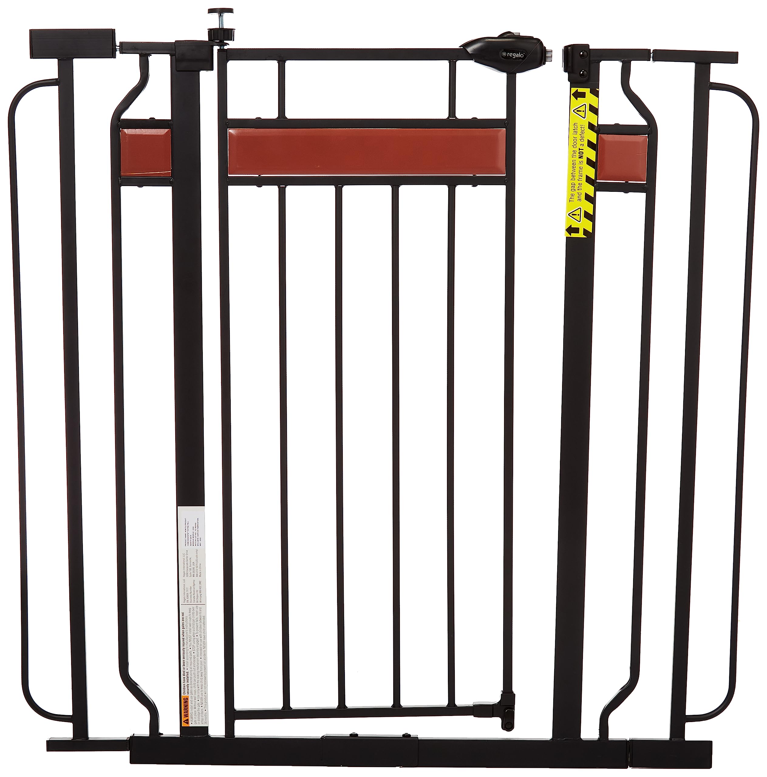 Regalo Home Accents Extra Tall & Wide Baby Gate, Bonus Kit, Includes Décor Steel With Hardwood, 4' Extension Kit, 4 Pack Pressure Mount Kit & Wall Cups, 0320 Ds
