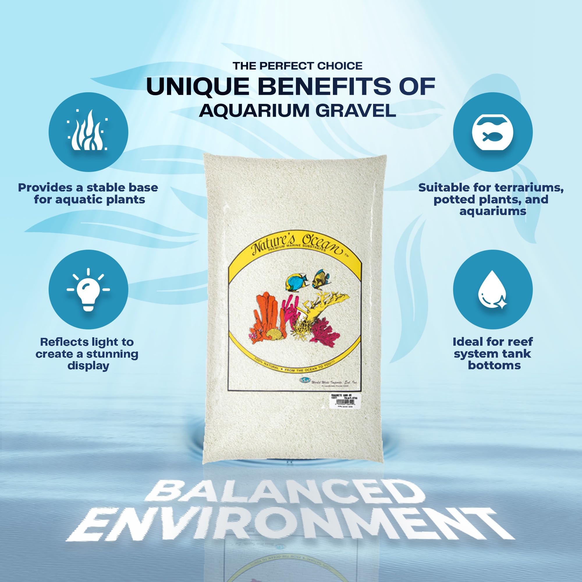 Natures Ocean Aragonite Sand Substrate - 20 lbs - Natural Marine Sand, Supports Water Balance & Ideal for Reef & Saltwater Tank