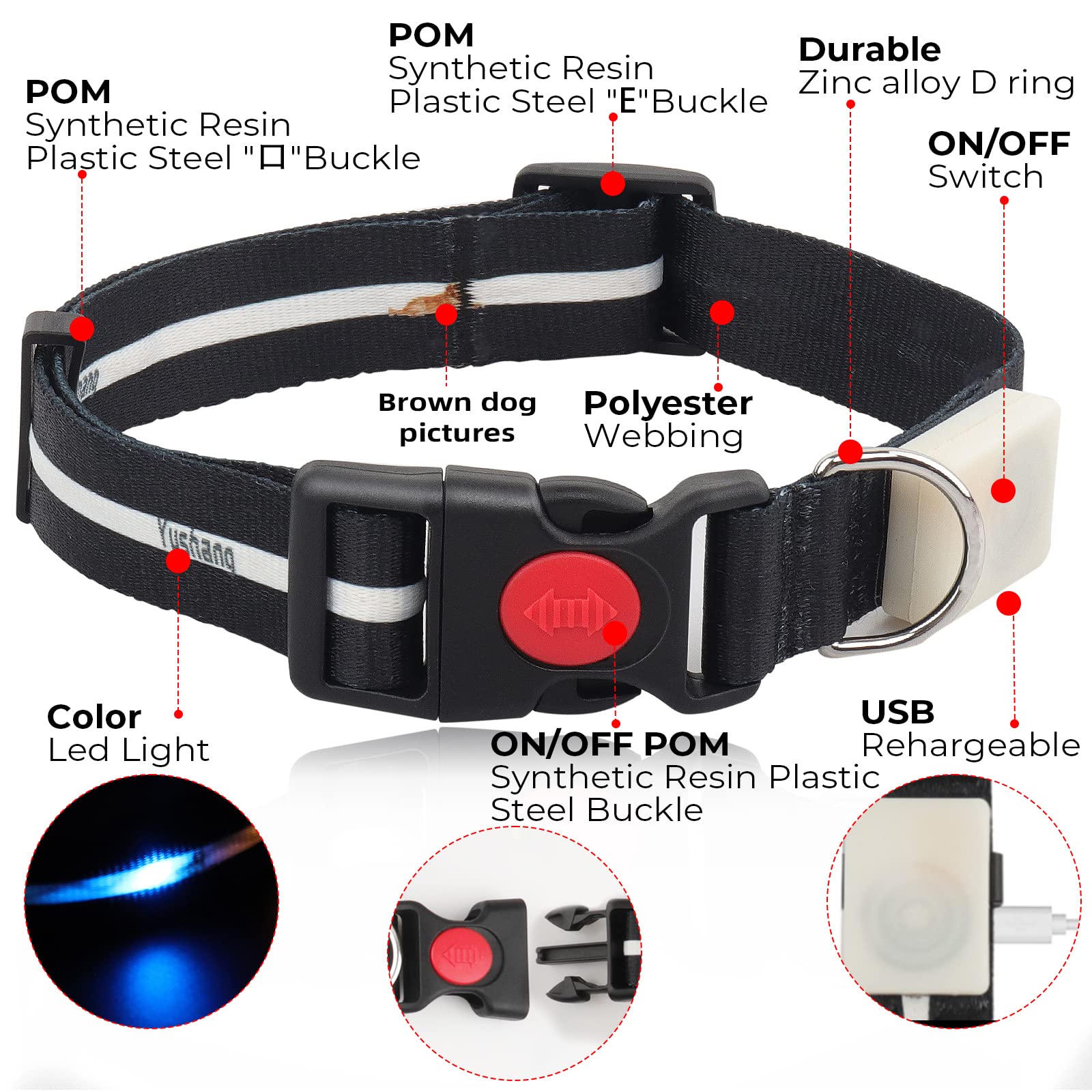 Yushang Led Dog Collar,The Newest Special Waterproof Design Led Rechargeable Dog Collar,Light Up Collar Suitable Large Medium Dog Safe At Night (Black)
