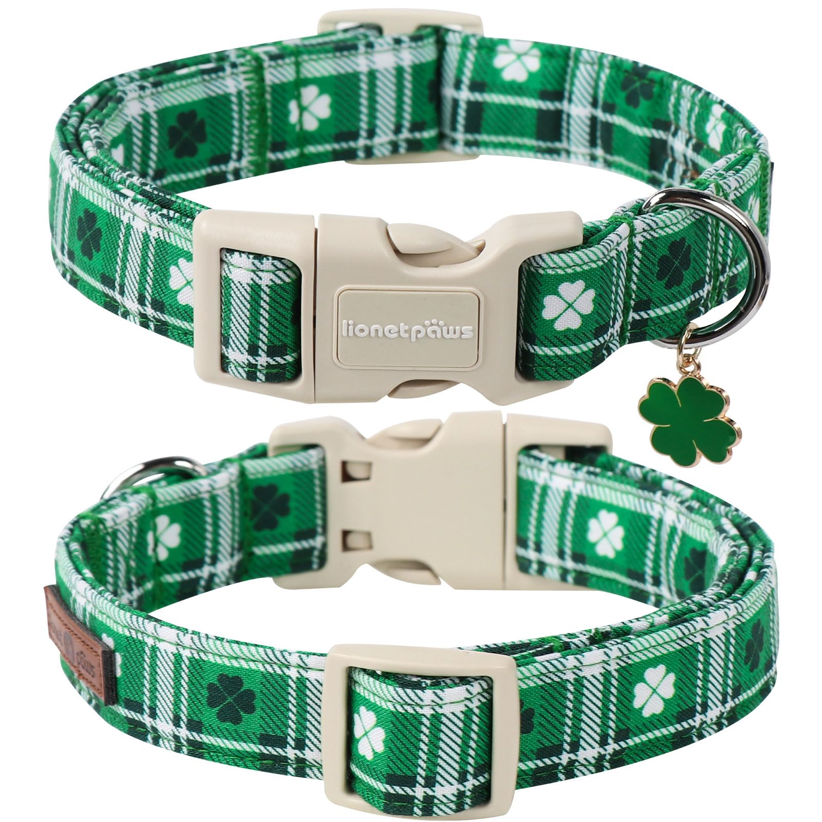Lionet Paws St. Patrick Dog Collar, Comfortable Adjustable Green Collar With Green Clover Pattern For Small Male Female Dogs Col
