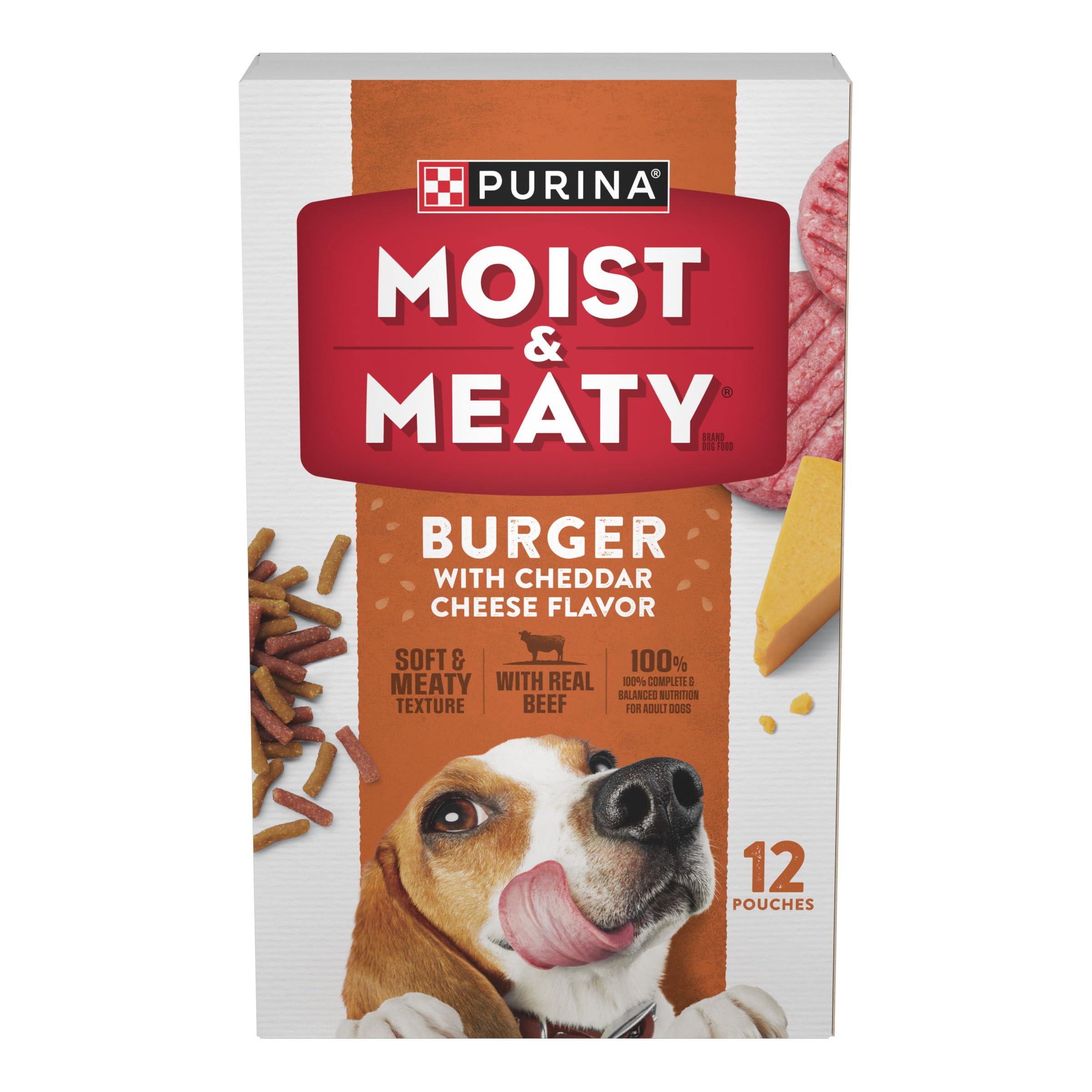Purina Moist and Meaty Burger With Cheddar Cheese Flavor Dry Soft Dog Food Pouches - (Pack of 4) 12 ct. Pouches