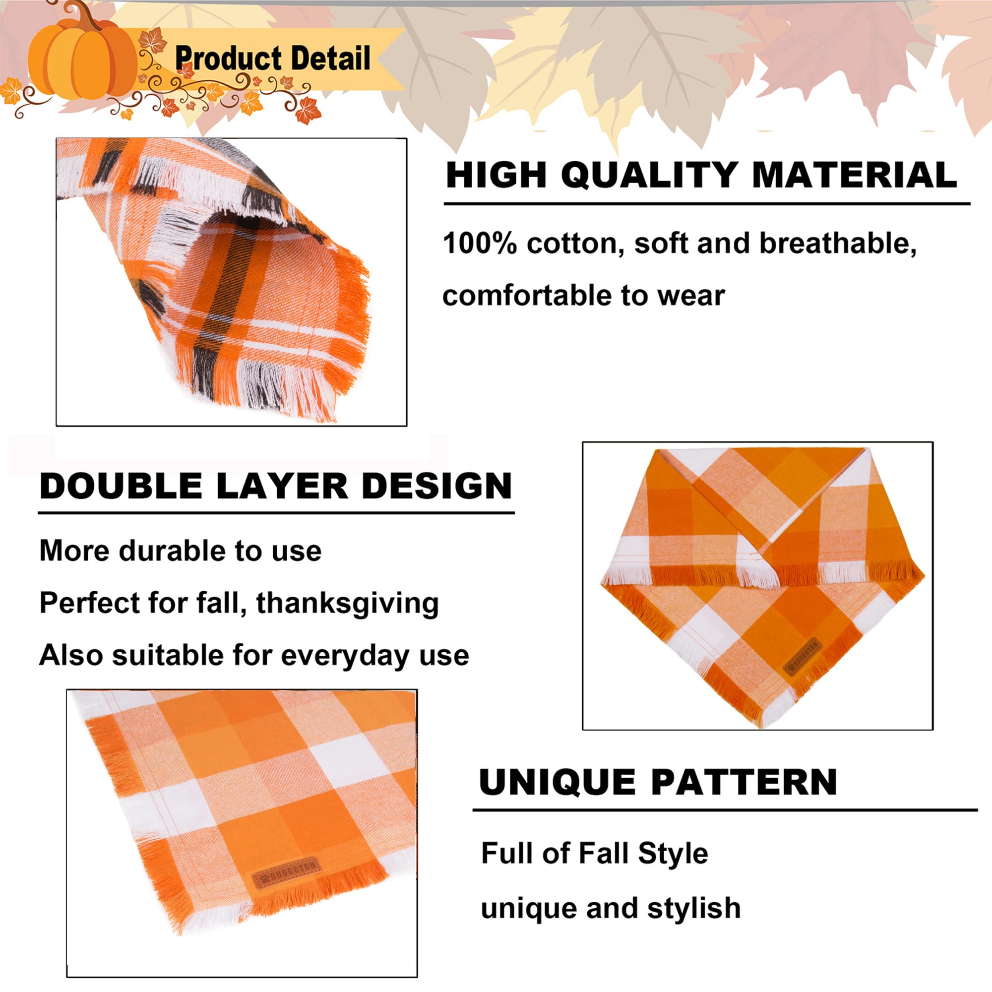 Adoggygo Fall Dog Bandanas, Halloween Thanksgiving Dog Bandana, Orange Plaid Dog Scarf, Multiple Sizes Offered, Fall Holiday Bandanas For Medium Large Dogs Pets (Fall, Large)