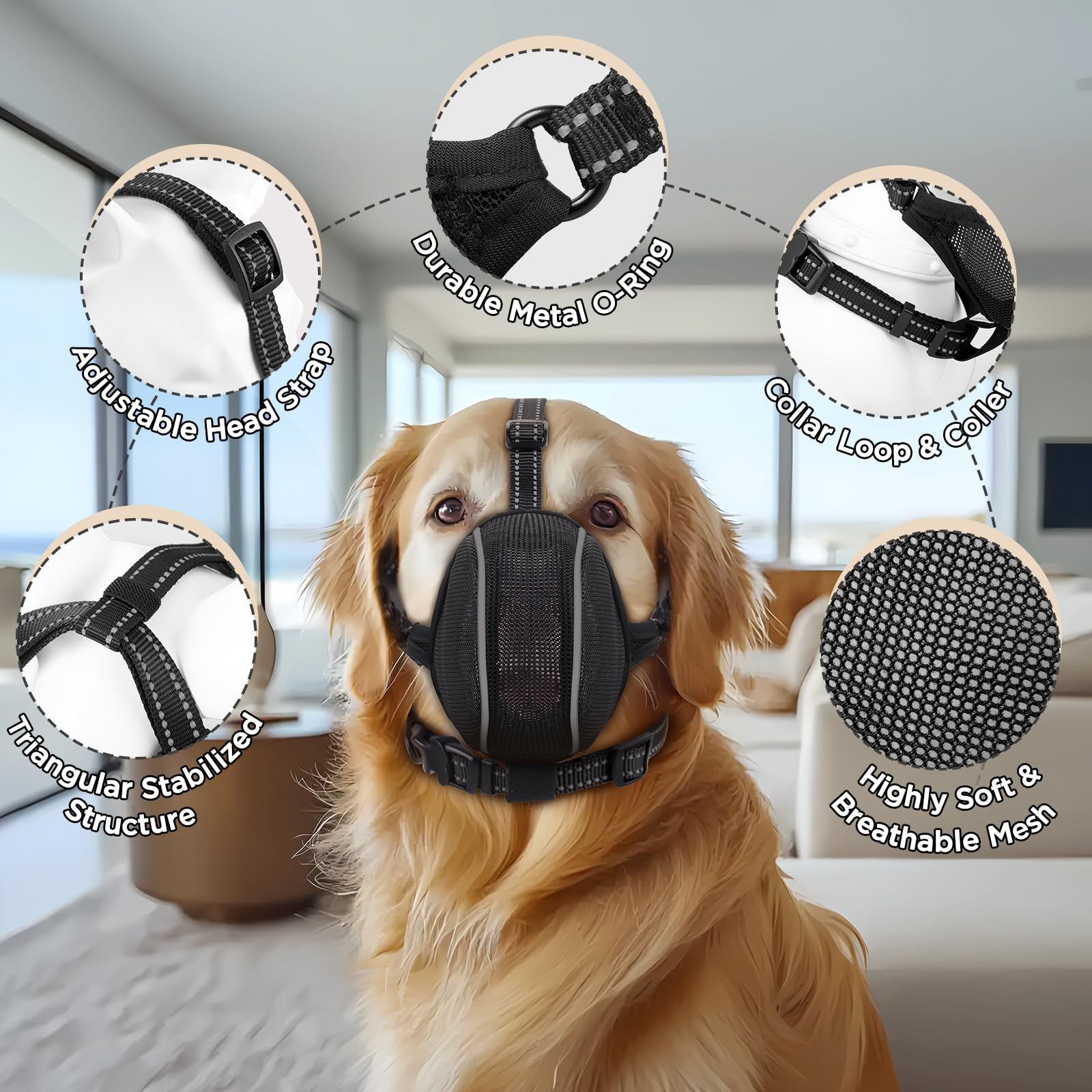 BONTHEE Dog Muzzle - Soft Nylon Adjustable Muzzle for Large Dogs, Black XXL, Prevents Chewing & Biting, Allows Panting & Drinking