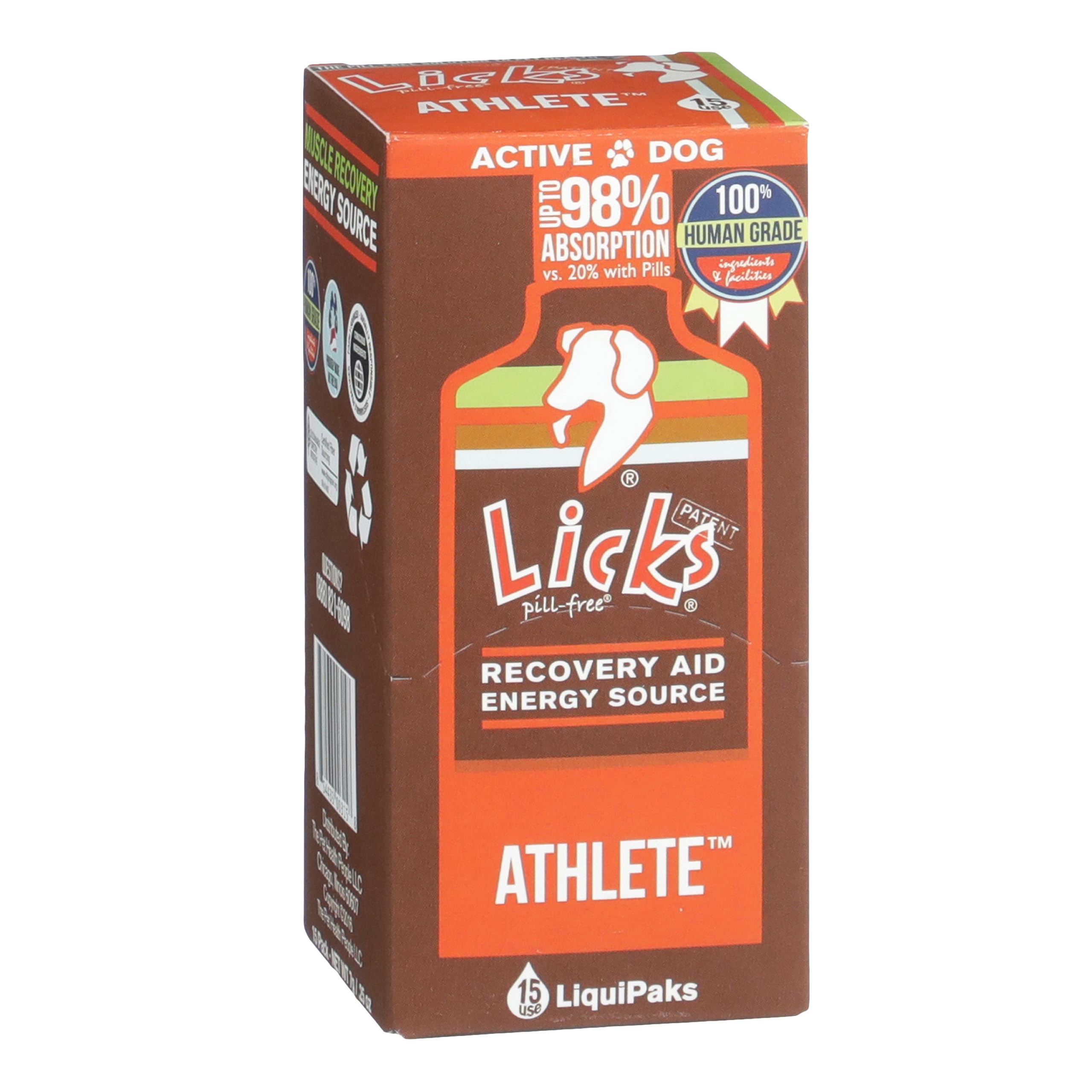 Licks Active Dog - Muscle Recovery & Energy Support for Active Dogs - Amino Acids, L-Carnitine, Glucosamine, Omega-3 Fish Oil & 