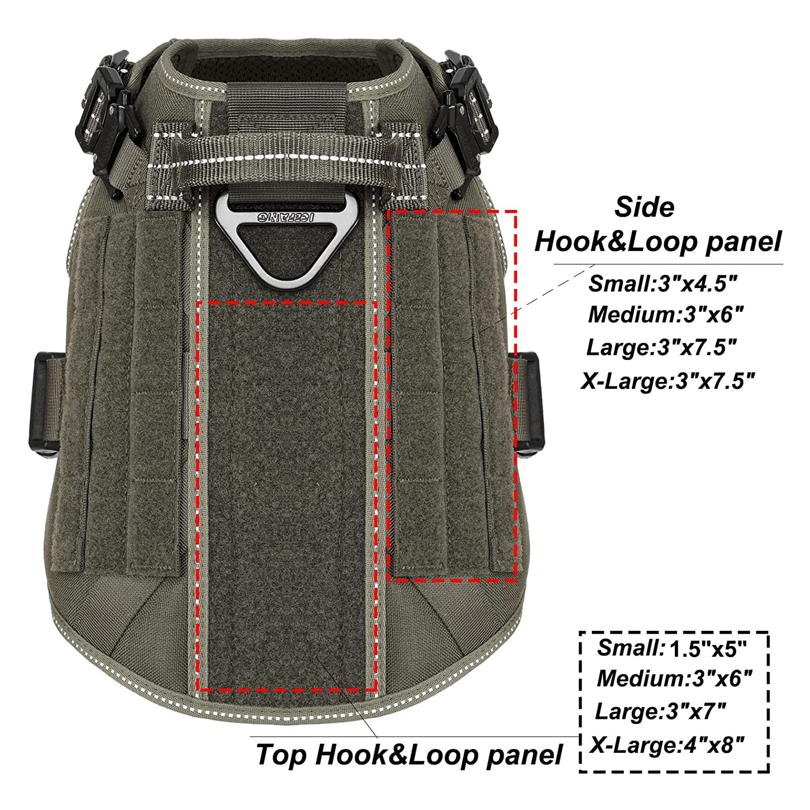 Icefang Gn1 Reflective Tactical Dog Harness Medium Sized, Molle K9 Dog Vest With 2X Metal Buckles,Adjustable Pet Harness, No Pul