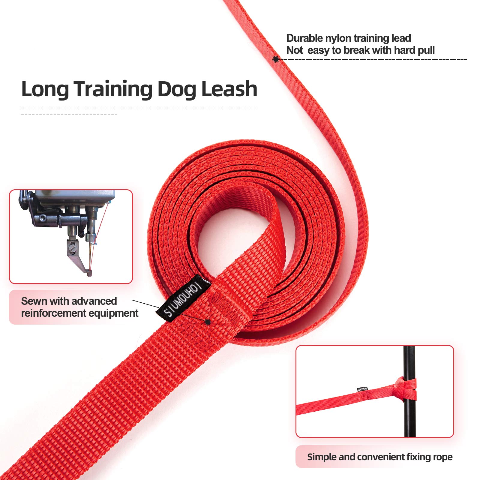 Siumouhoi Dog/Puppy Obedience Recall Training Agility Lead-15 Ft 20 Ft 30 Ft 40 Ft 50 Ft Long Leash -For Training Leash, Play, Safety, Camping,Or Backyard (40Feet, Red)