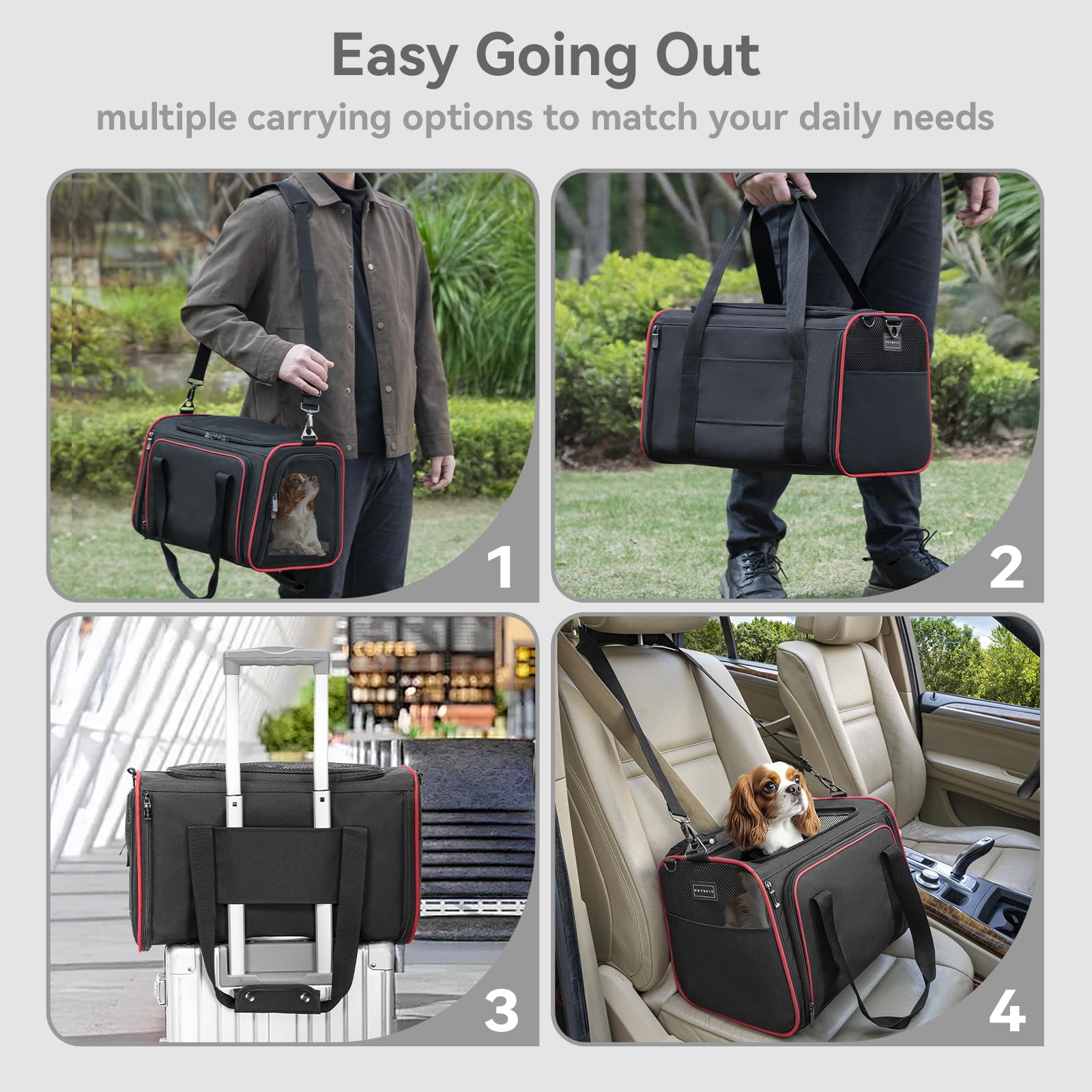 Petsfit Expandable Cat Carrier Dog Carriers,Airline Approved Soft-Sided Portable Pet Travel Washable Carrier For Kittens,Puppies