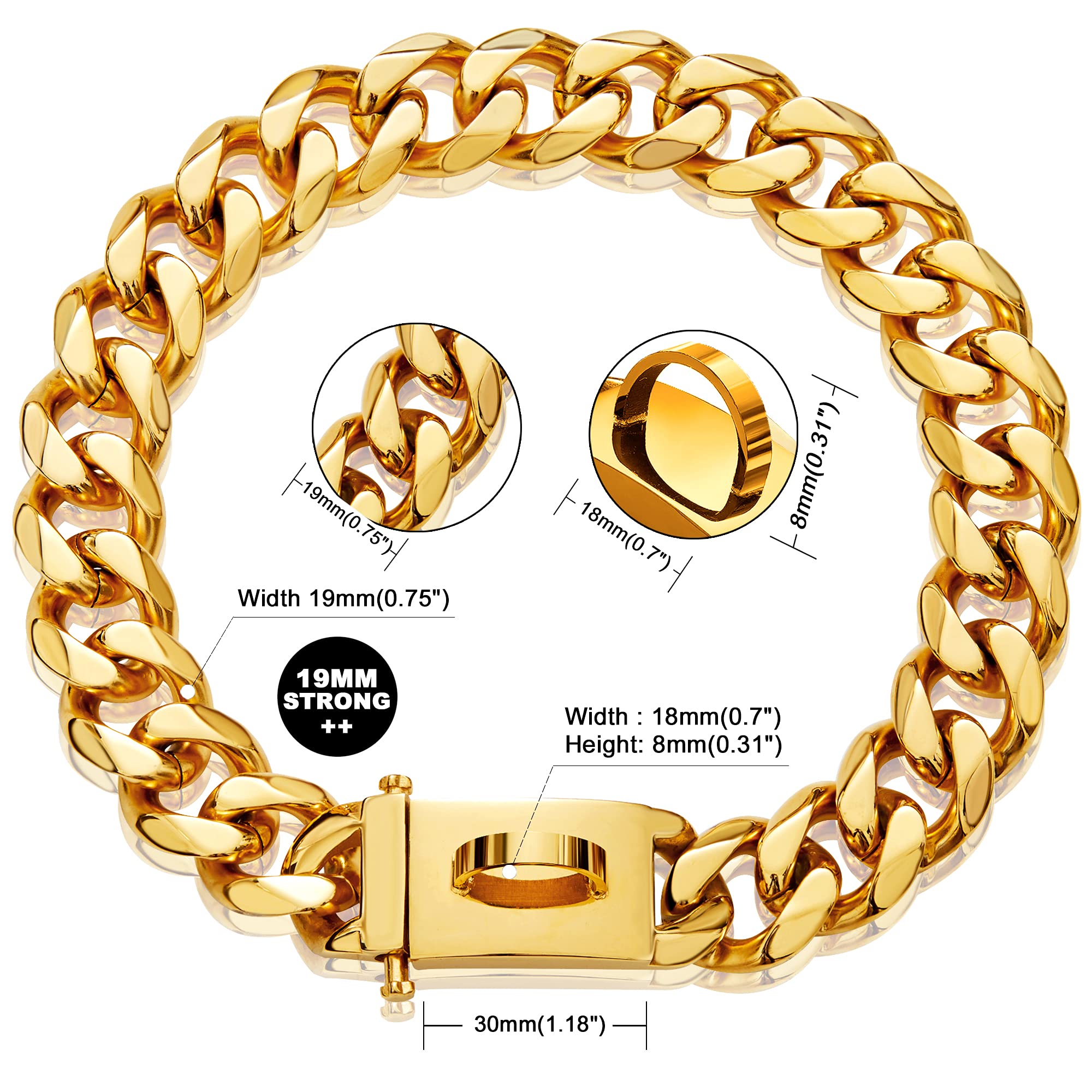 Gold Dog Chain Collar Walking Metal Chain Collar with Design Secure Buckle,18K Cuban Link Strong Heavy Duty Chew Proof for Small