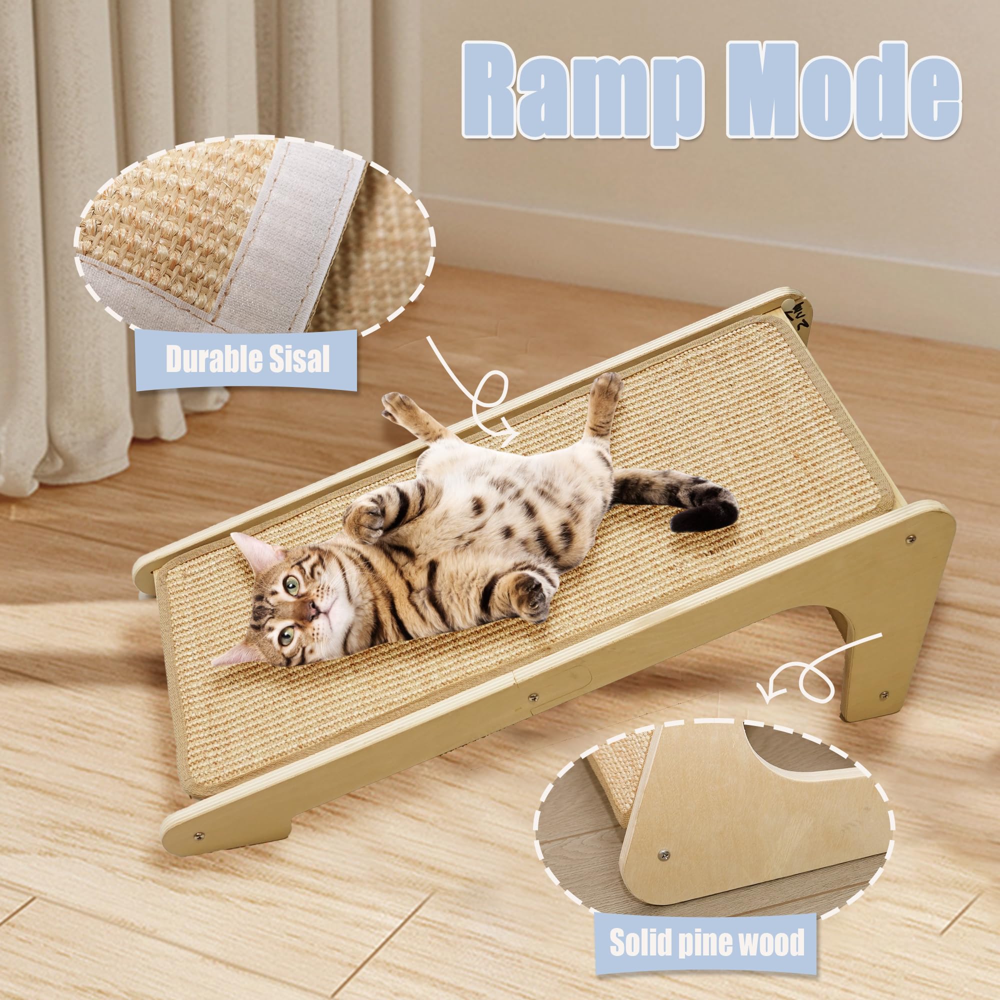 Cat Scratcher, Sisal Cat Scratching Pad, L Shape Cat Scratch Pad For Indoor Cats, 27 Inch Furniture Protector With Mouse Toy