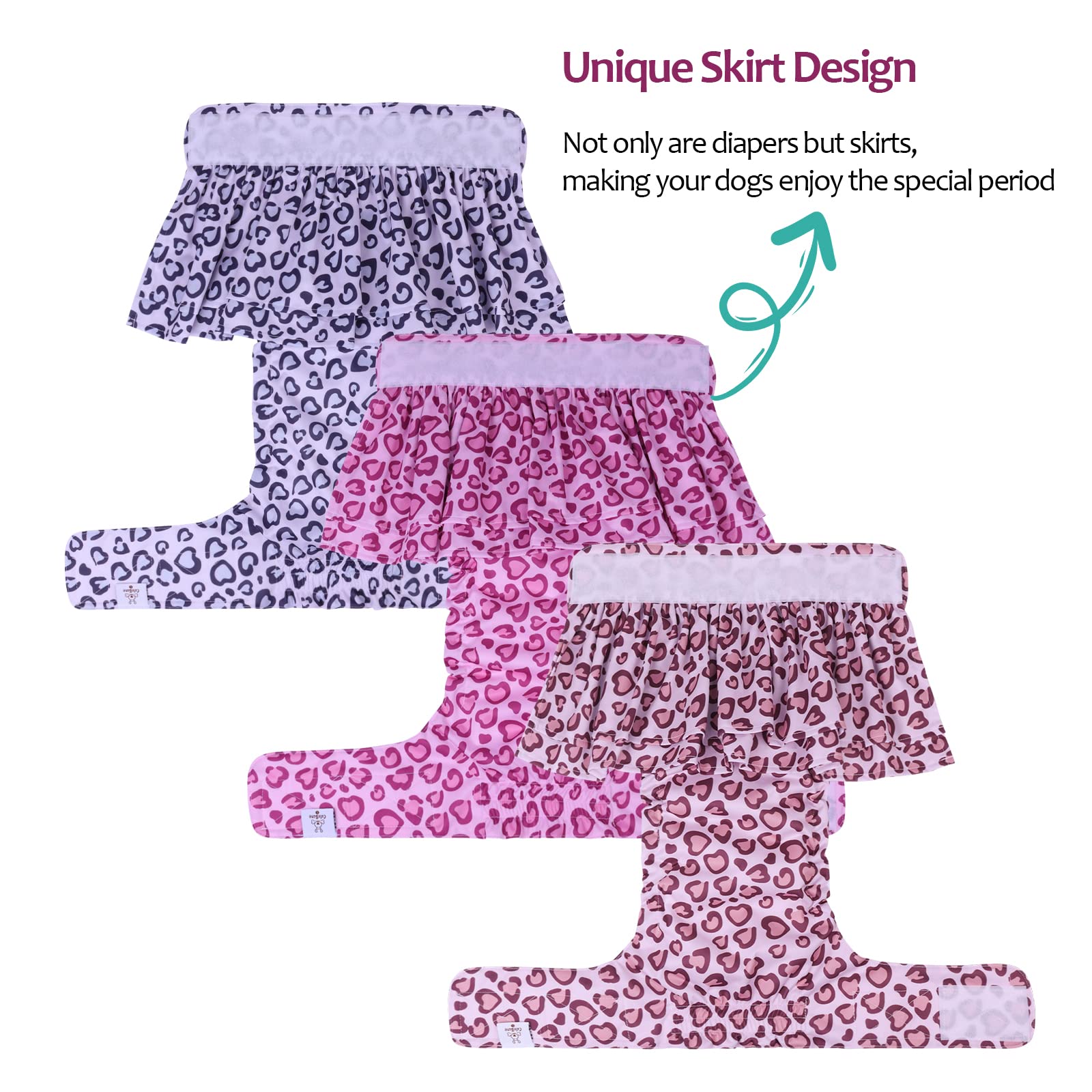 Cutebone Female Dog Diapers With Skirts 3 Pack Reusable Puppy Dresses Pants For Heat Cycle Period Qbd07S
