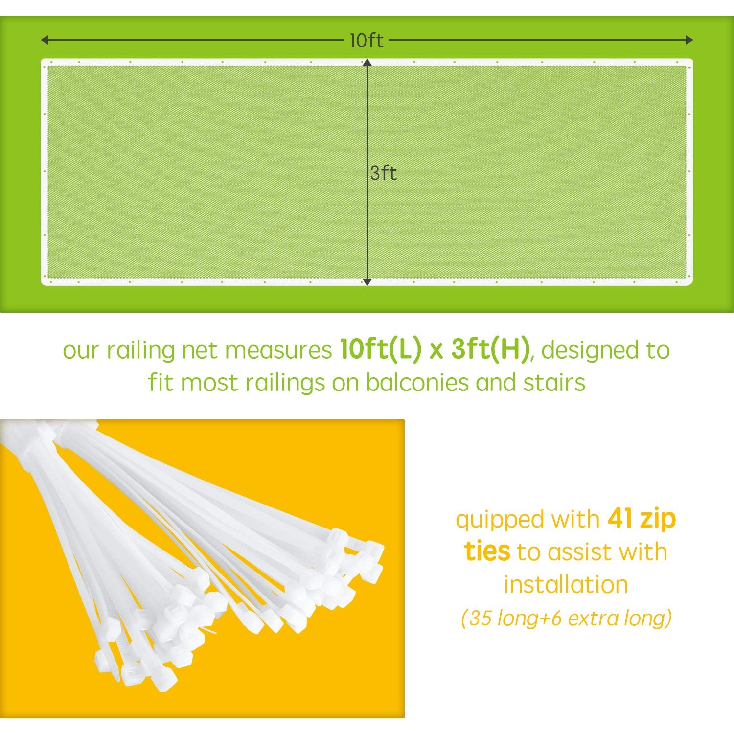 Banister Guard For Baby - 10Ft X 3Ft, Child Safety Net, Stair Railing Proof Mesh For Kids, Toys, Pets - White