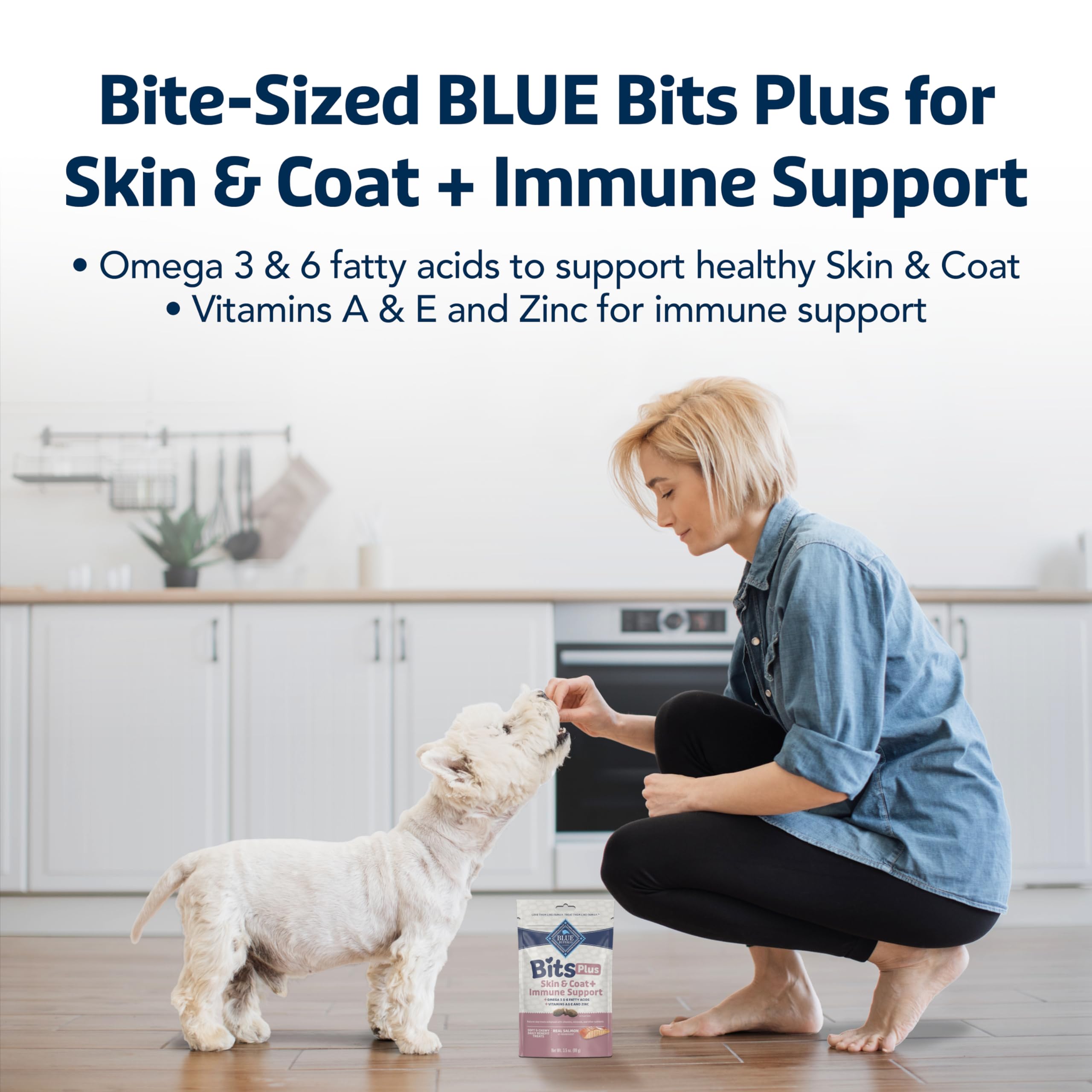 Blue Buffalo Blue Bits Plus Skin & Coat and Immune Support Dog Treats, Salmon, 3.5-oz. Bag