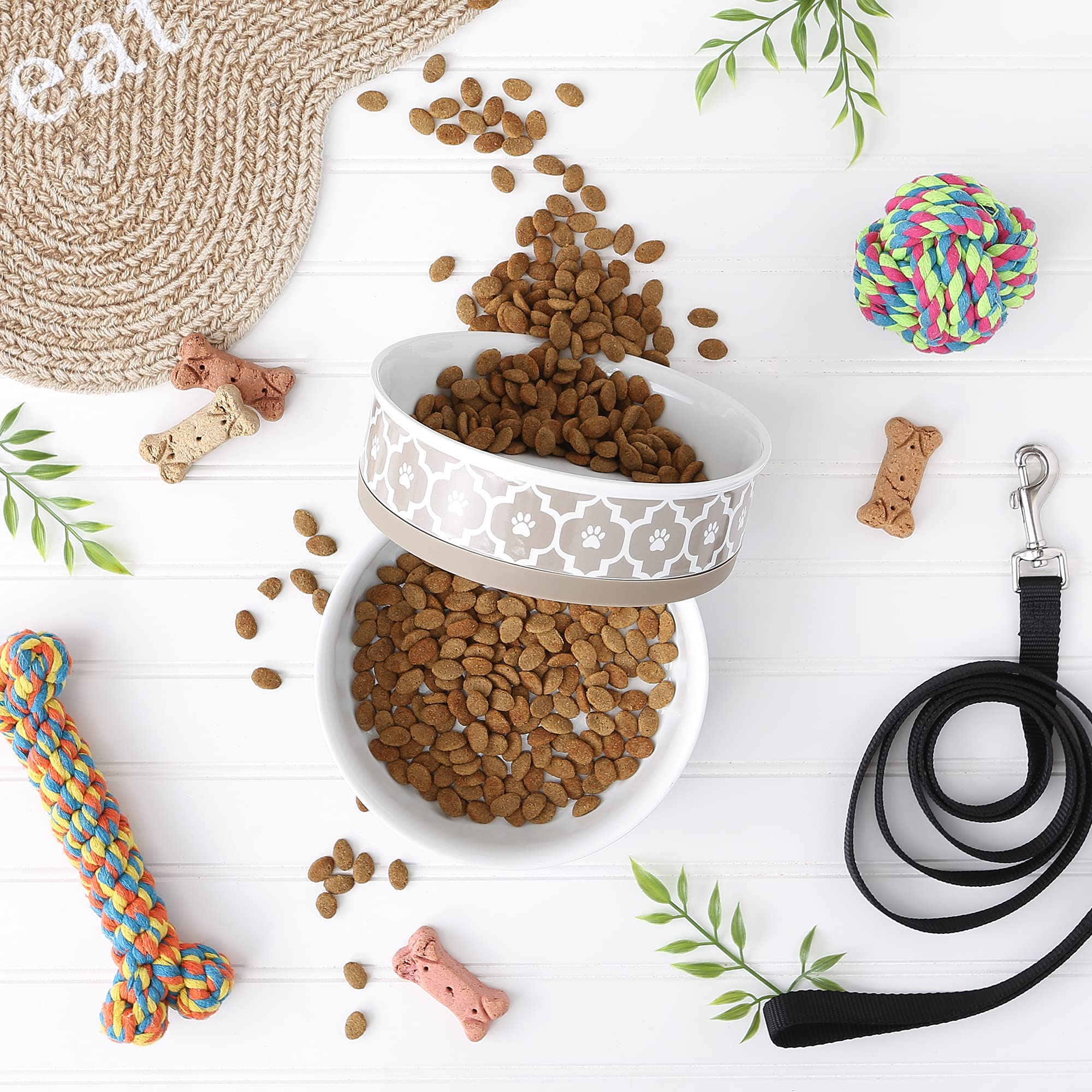 DII Pet Bowl Lattice Stone Large 7.5Dx2.4H (Set of 2)