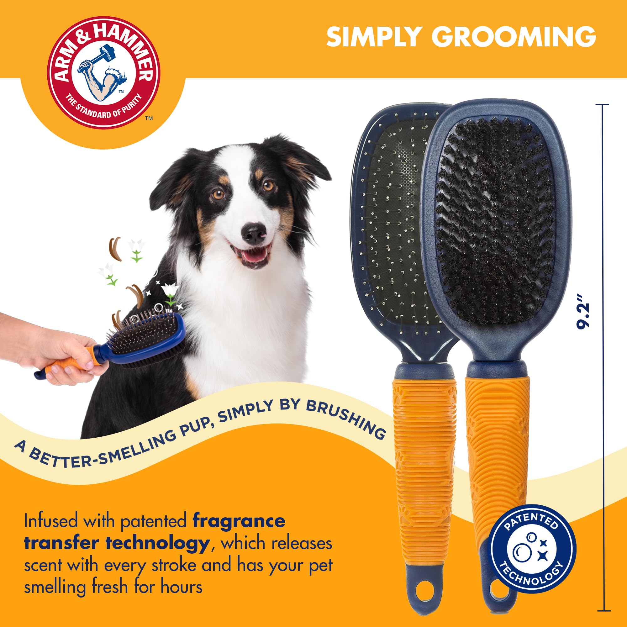 Arm & Hammer Simply Calm    Dog Grooming Pin & Bristle Deodorizing Brush with Fragrance Transfer Technology - Scented 2-in-1 Bru