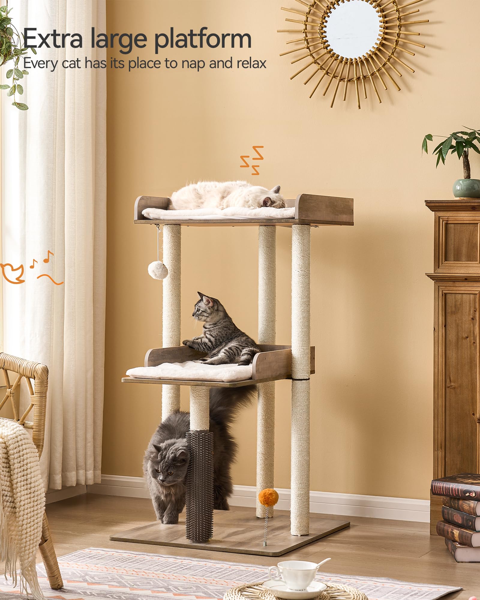 Fourfurpets 43.7'' Cat Tree, Modern Cat Tree Tower, Cat Tower For Indoor Cats Large Adult, Cat Condo With Scratching Post, Large