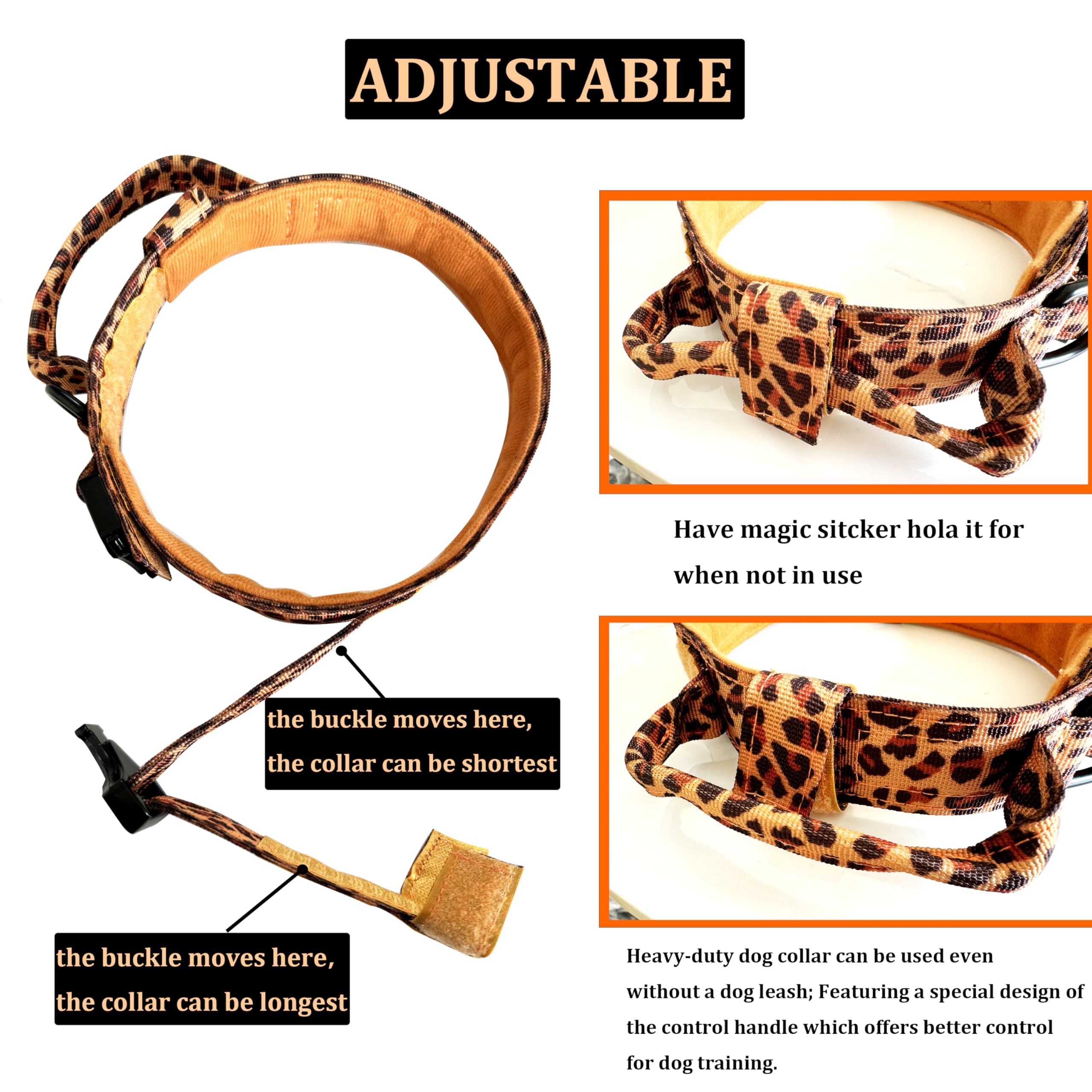 Tactical Military Nylon Collar - Adjustable, Heavy Duty Metal Buckle With Handle For Dog Training (Leopard, Xl)