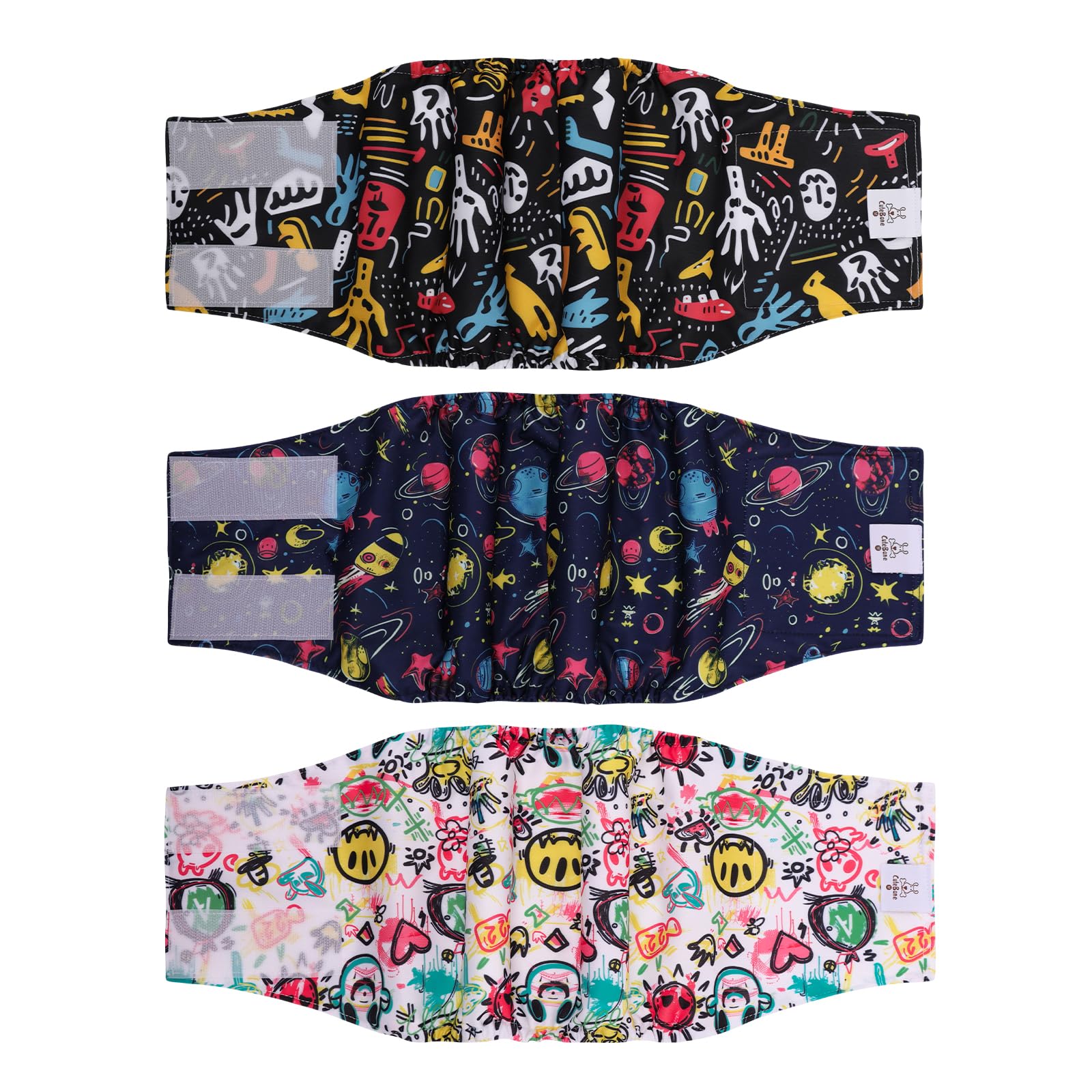 Cutebone Dog Diapers Male Washable Belly Band For Male Dogs Wraps Black 3Pcs A Pack Dm54L