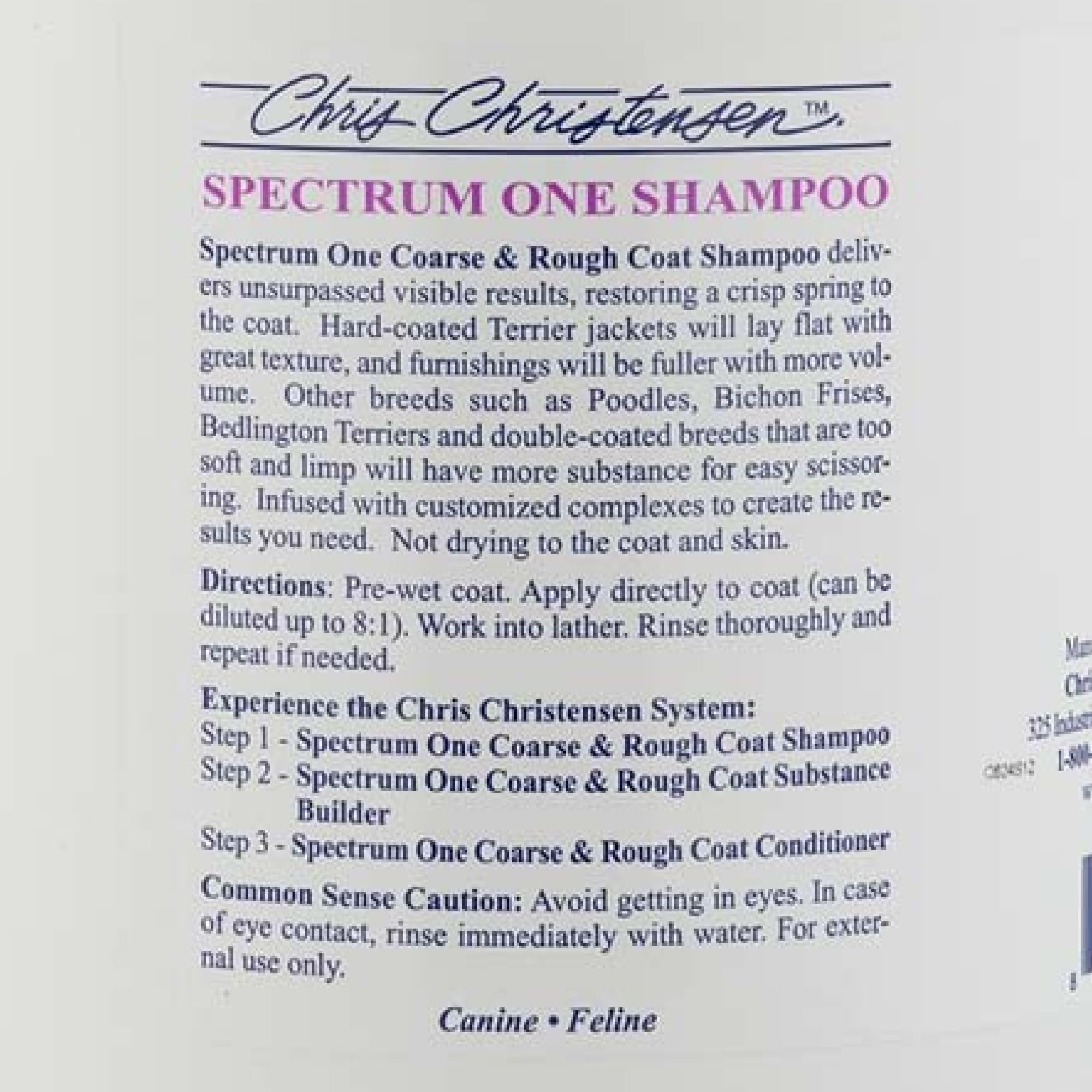 Chris Christensen Spectrum One Dog Shampoo, Coarse And Rough Coat, Groom Like A Professional, Repairs And Protects, Maintains Inner Cortex Hydration, Made In The Usa, 1 Gal